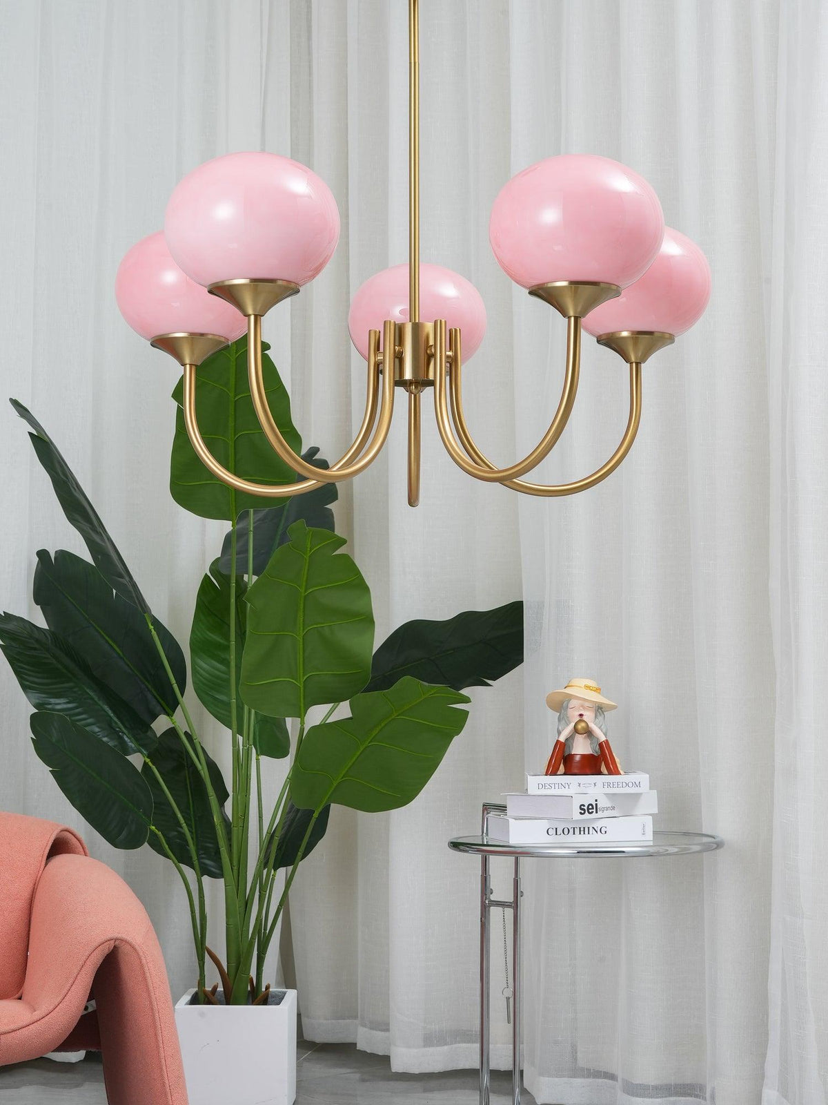 Velenian Kronleuchter rosa Glas Kugel Gold