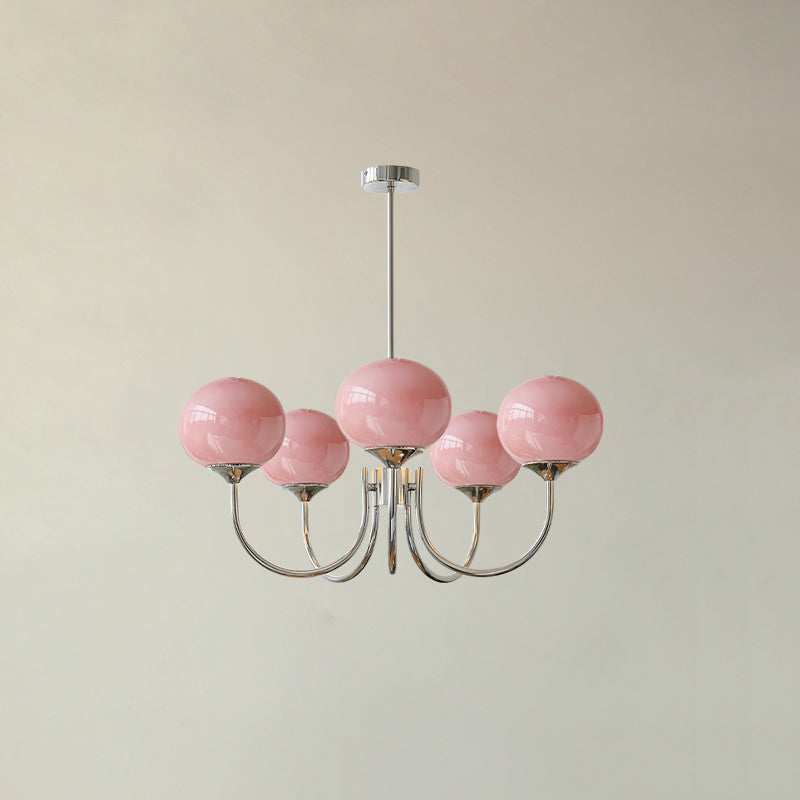 Velenian Kronleuchter rosa Glas Kugel Gold