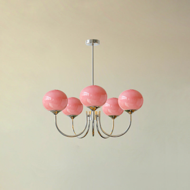 Velenian Kronleuchter rosa Glas Kugel Gold