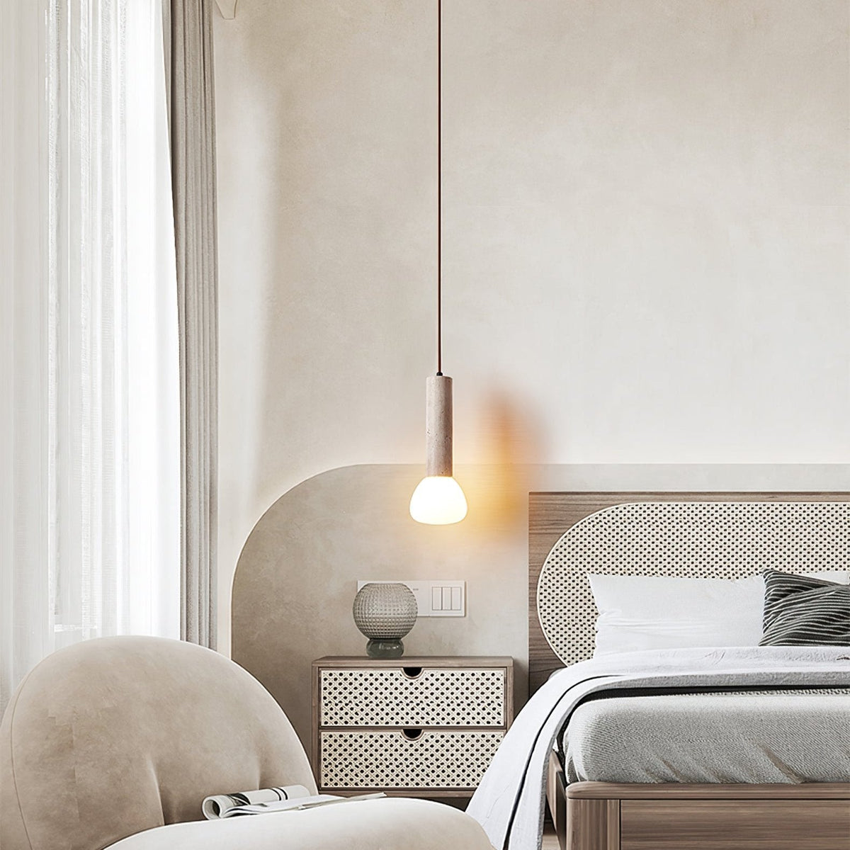 Beia Minimalistische Pendelleuchte aus Gelbem Travertin