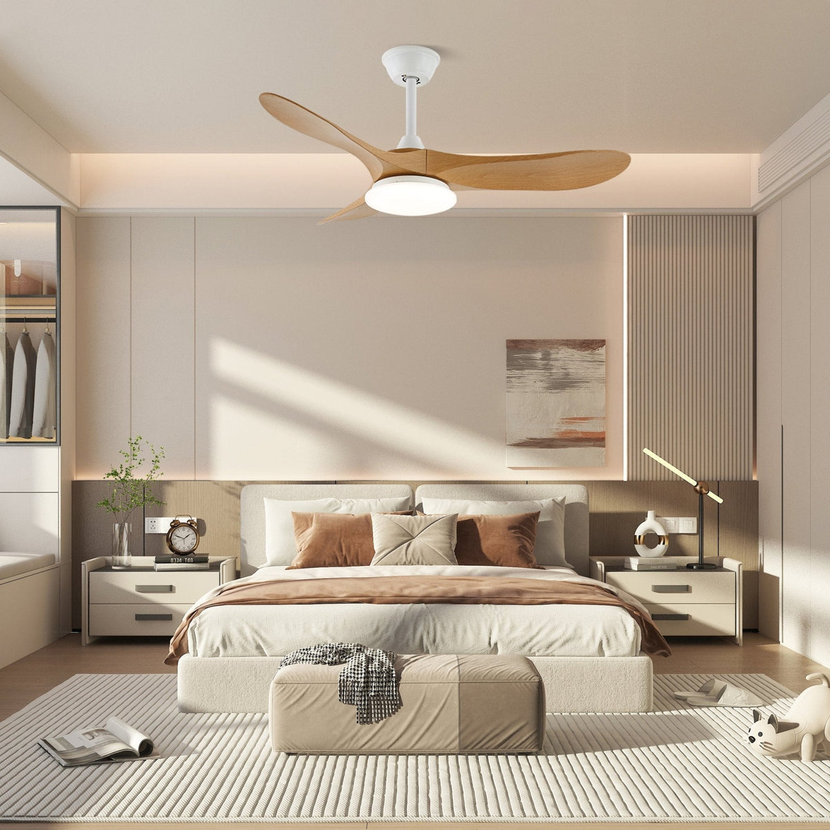 Velix moderne Deckenventilator mit Beleuchtung aus Holz