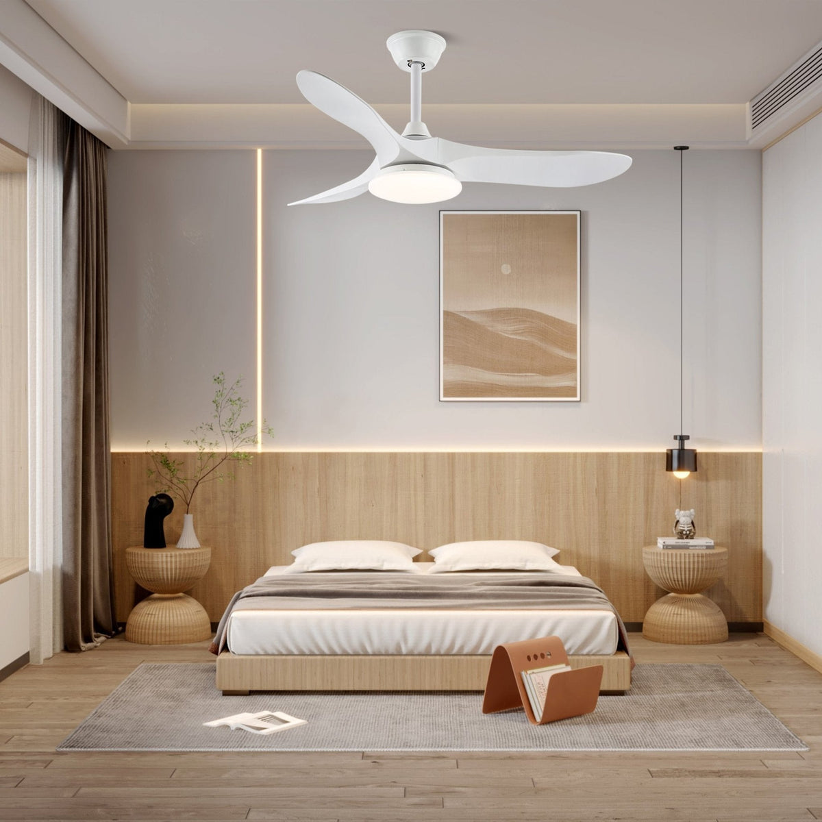 Velix moderne Deckenventilator mit Beleuchtung aus Holz