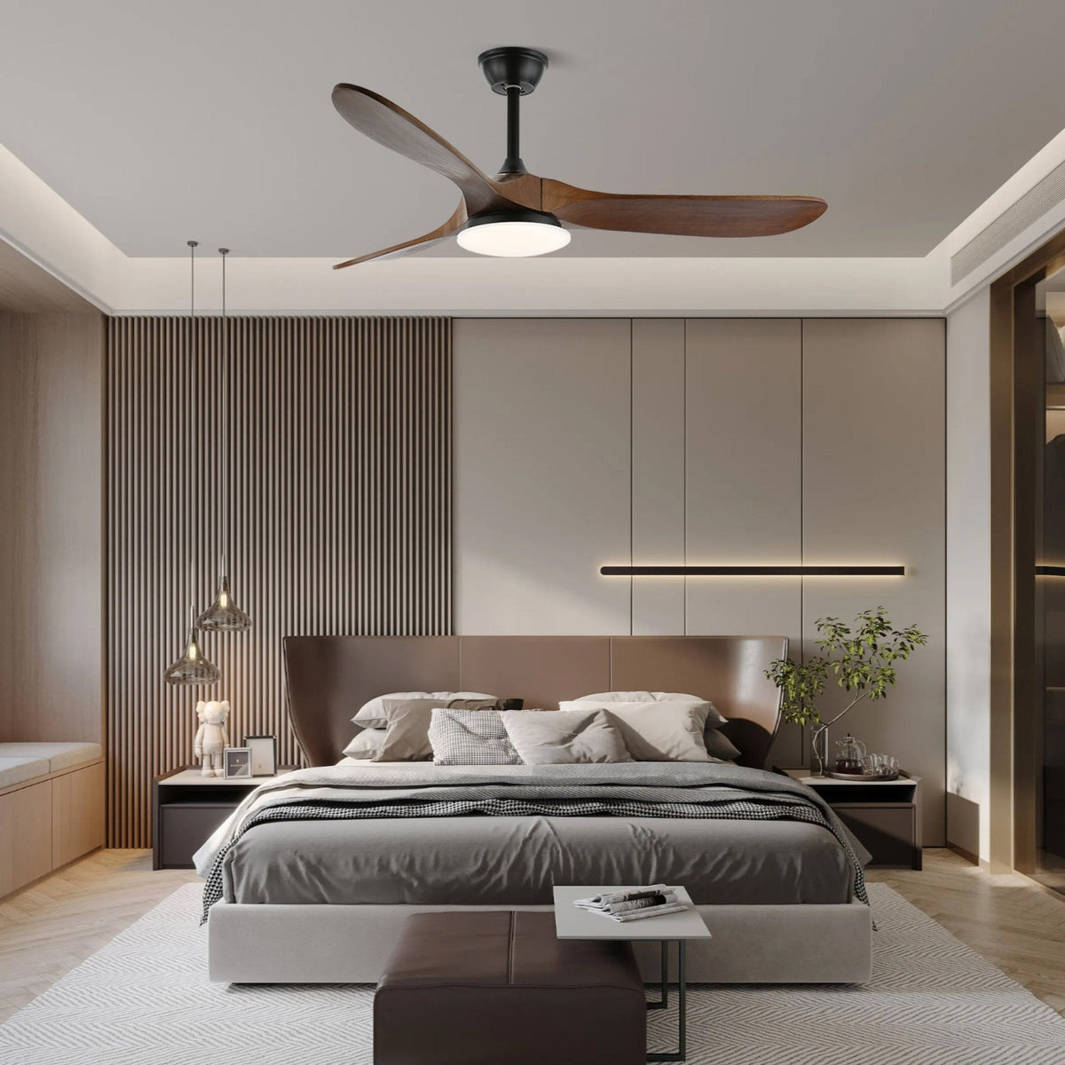 Velix moderne Deckenventilator mit Beleuchtung aus Holz