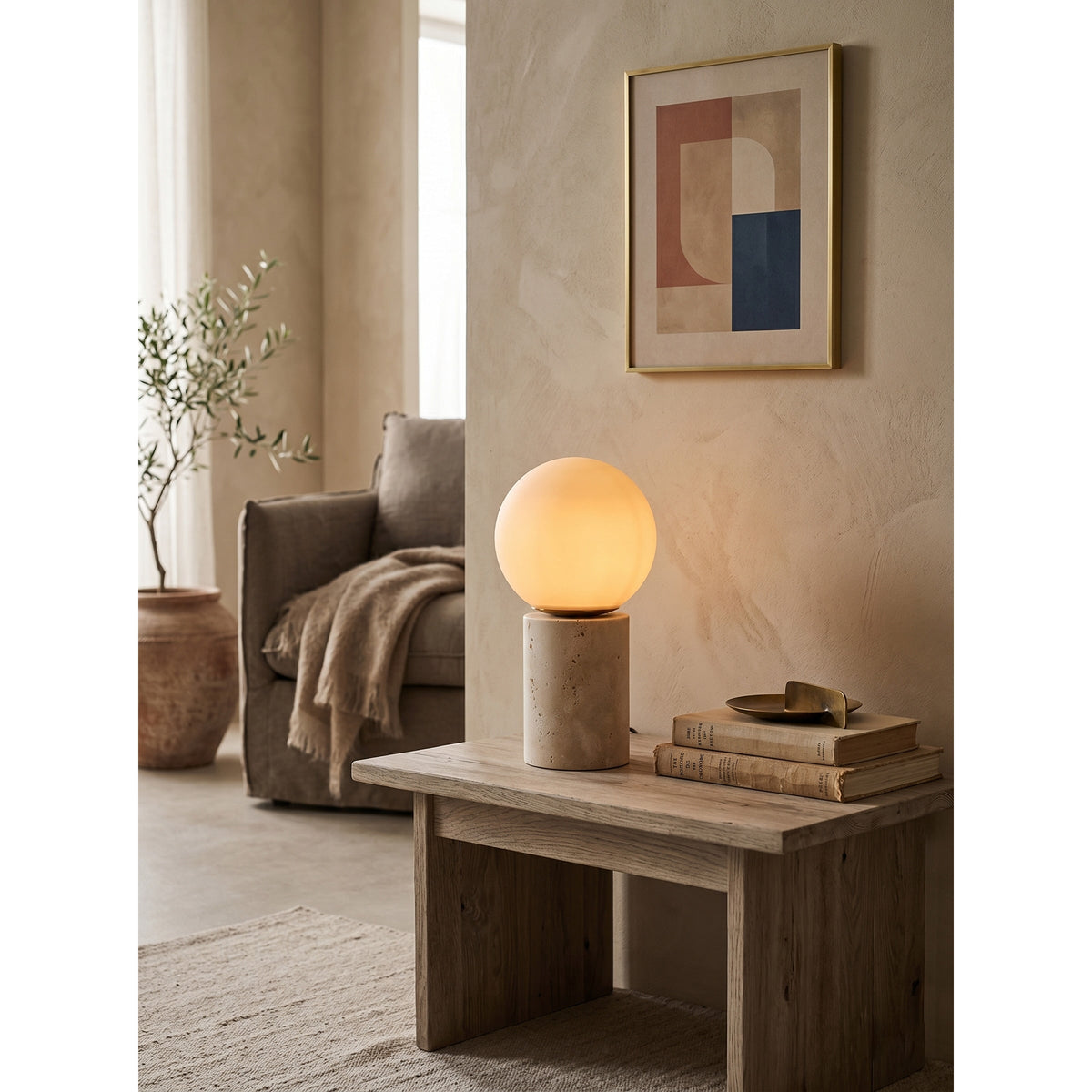 Norinise Tischleuchte aus Travertin in Beige