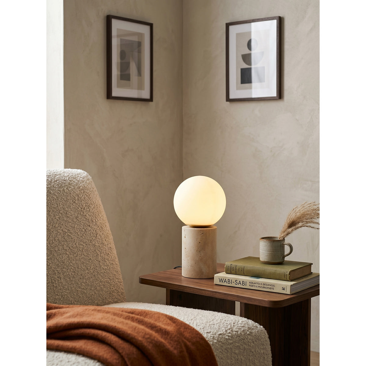 Norinise Tischleuchte aus Travertin in Beige
