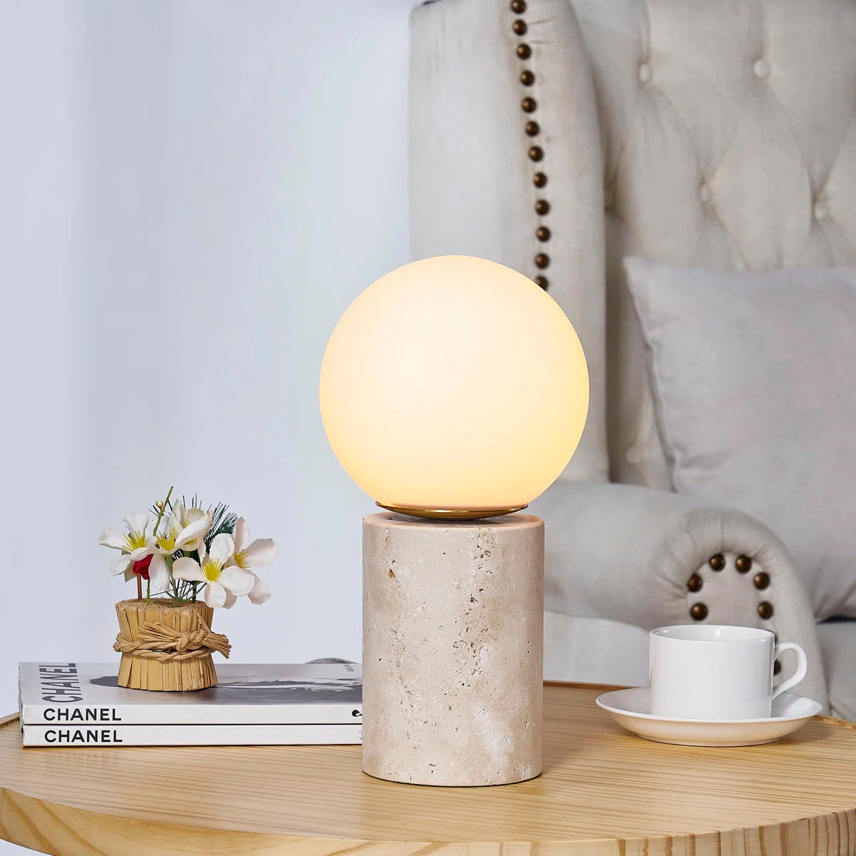 Norinise Tischleuchte aus Travertin in Beige