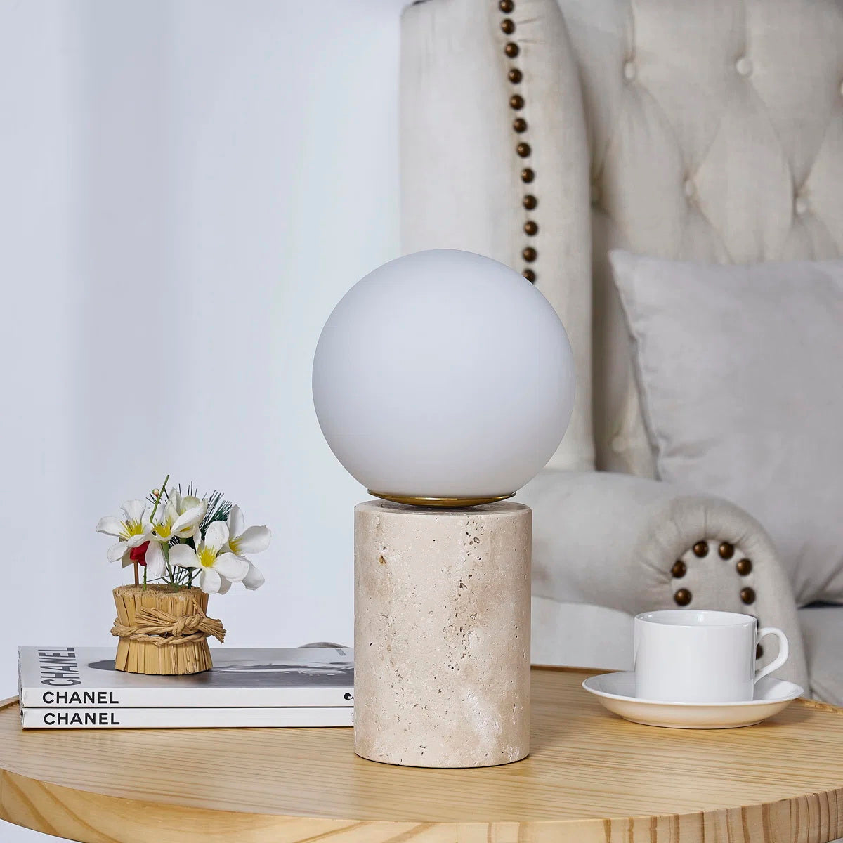 Norinise Tischleuchte aus Travertin in Beige