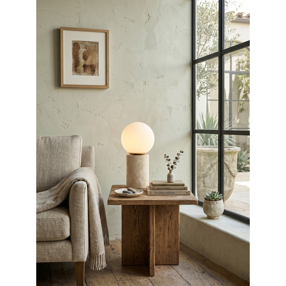 Norinise Tischleuchte aus Travertin in Beige