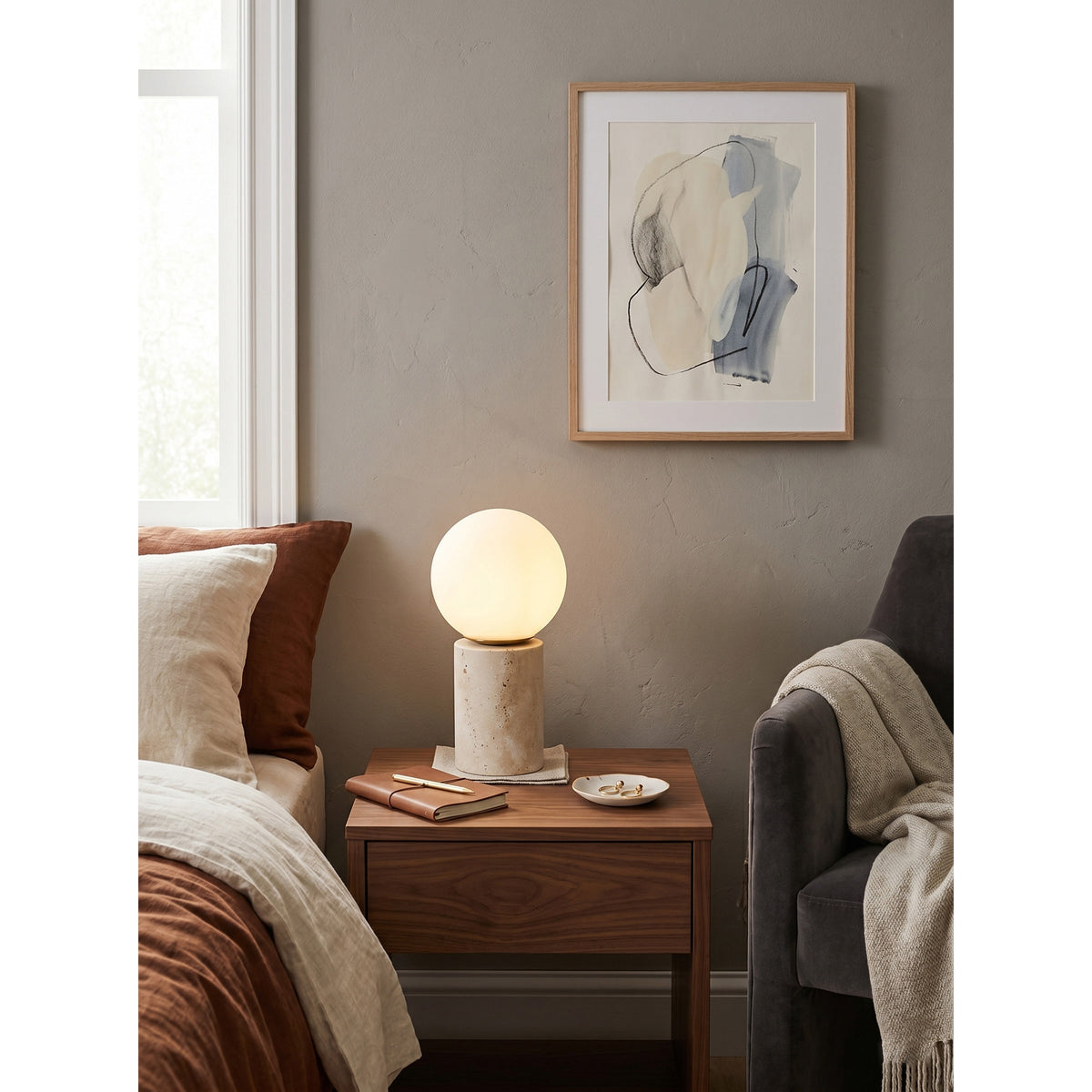 Norinise Tischleuchte aus Travertin in Beige