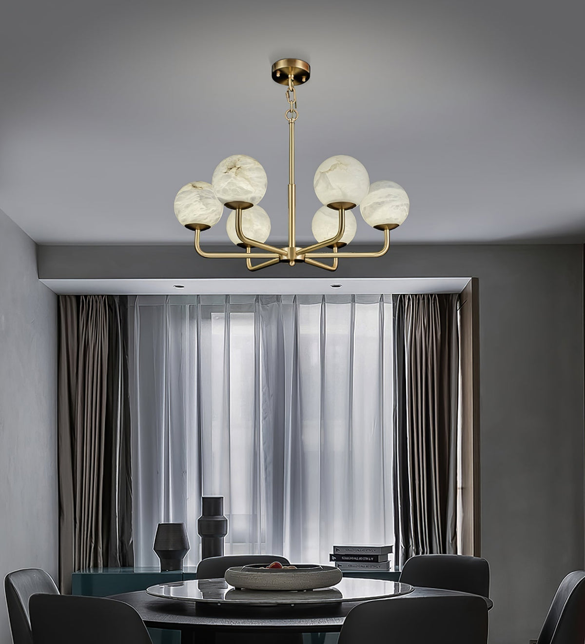 Erich Kronleuchter Alabaster Kugel Eleganz