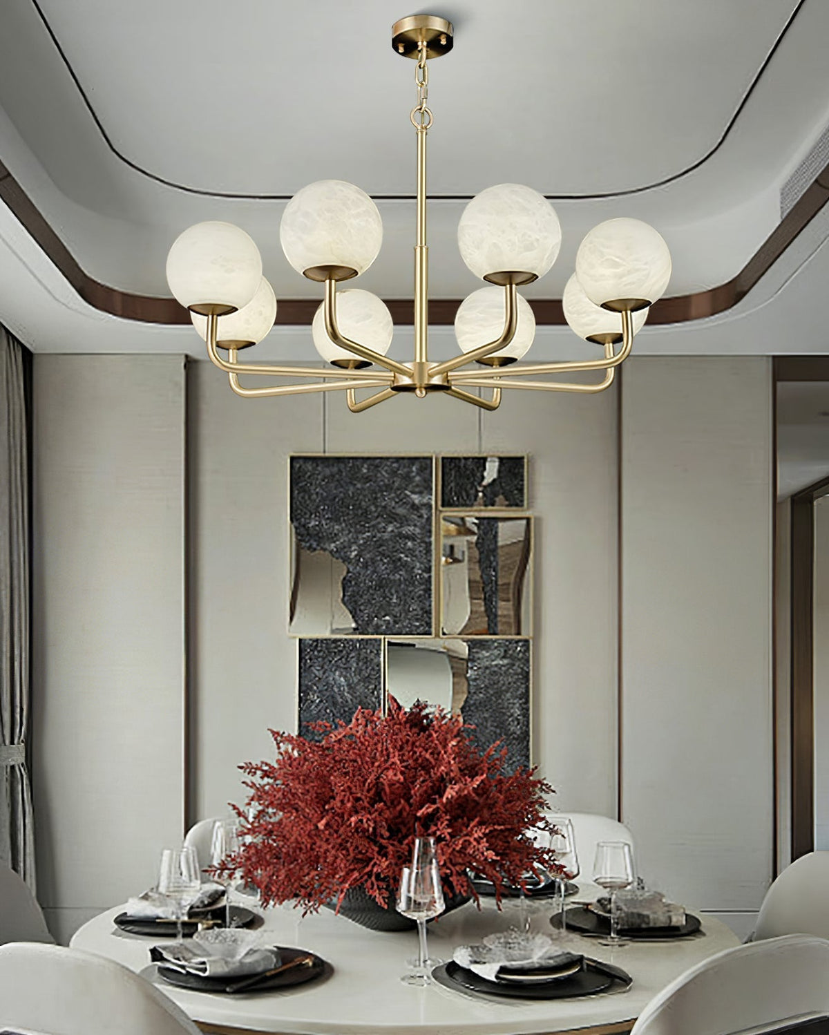 Erich Kronleuchter Alabaster Kugel Eleganz