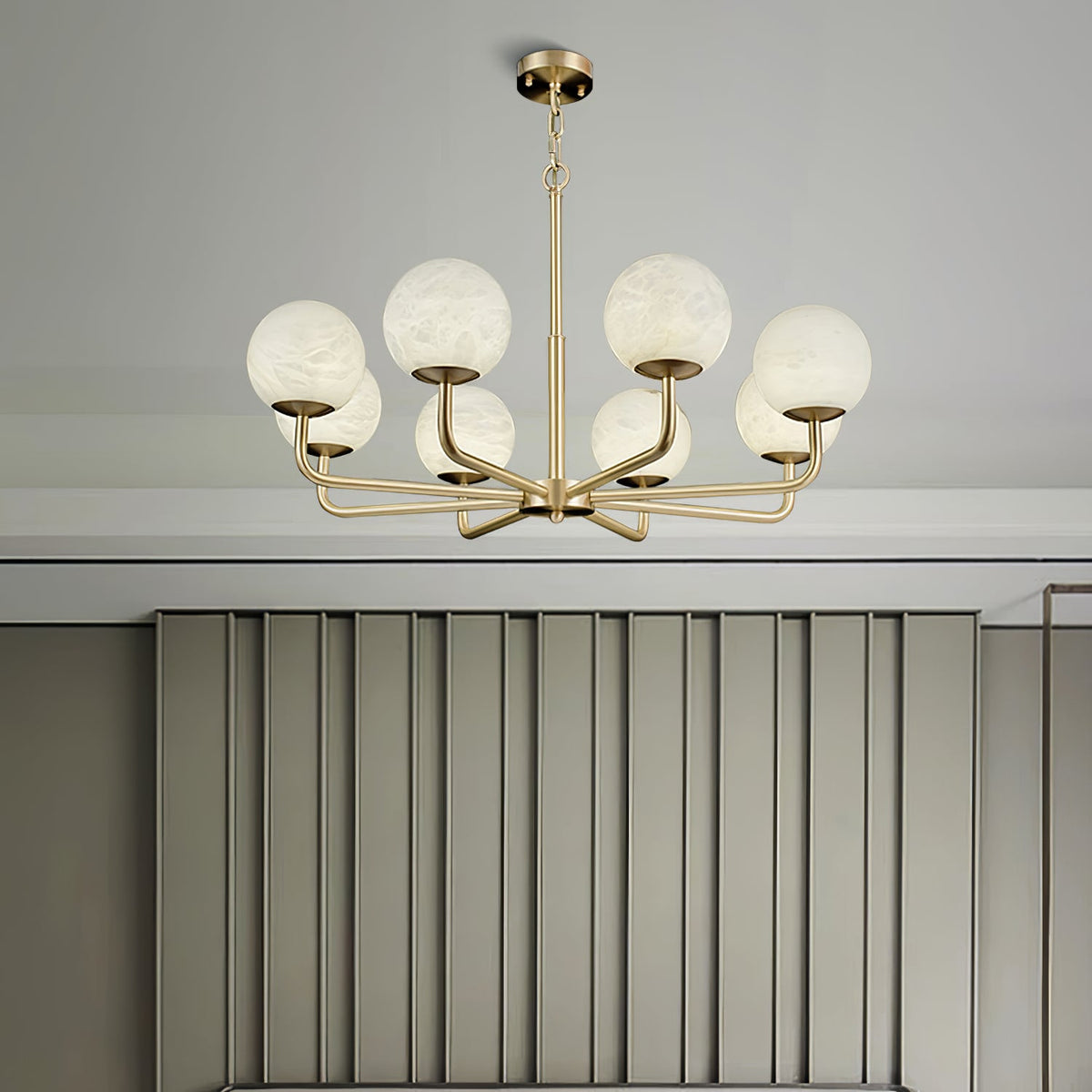 Erich Kronleuchter Alabaster Kugel Eleganz