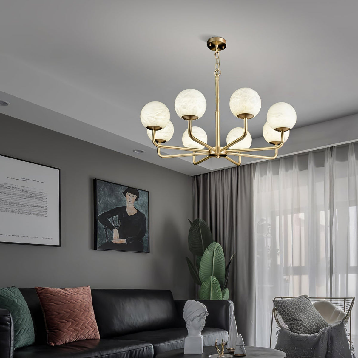 Erich Kronleuchter Alabaster Kugel Eleganz