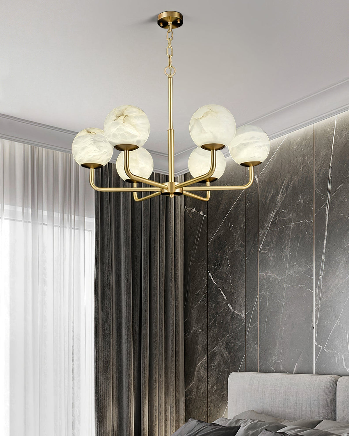 Erich Kronleuchter Alabaster Kugel Eleganz