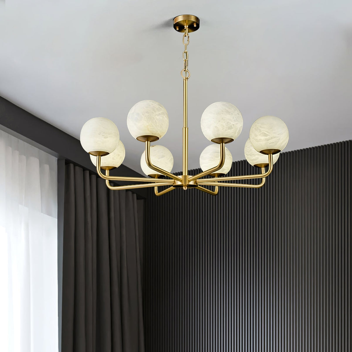 Erich Kronleuchter Alabaster Kugel Eleganz