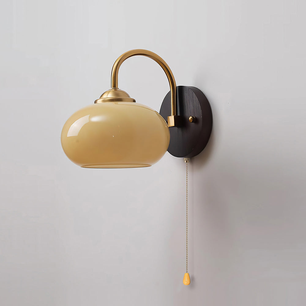 May Wandleuchte mit gebogenem Arm und Kuppel aus Glas im Vintage-Stil