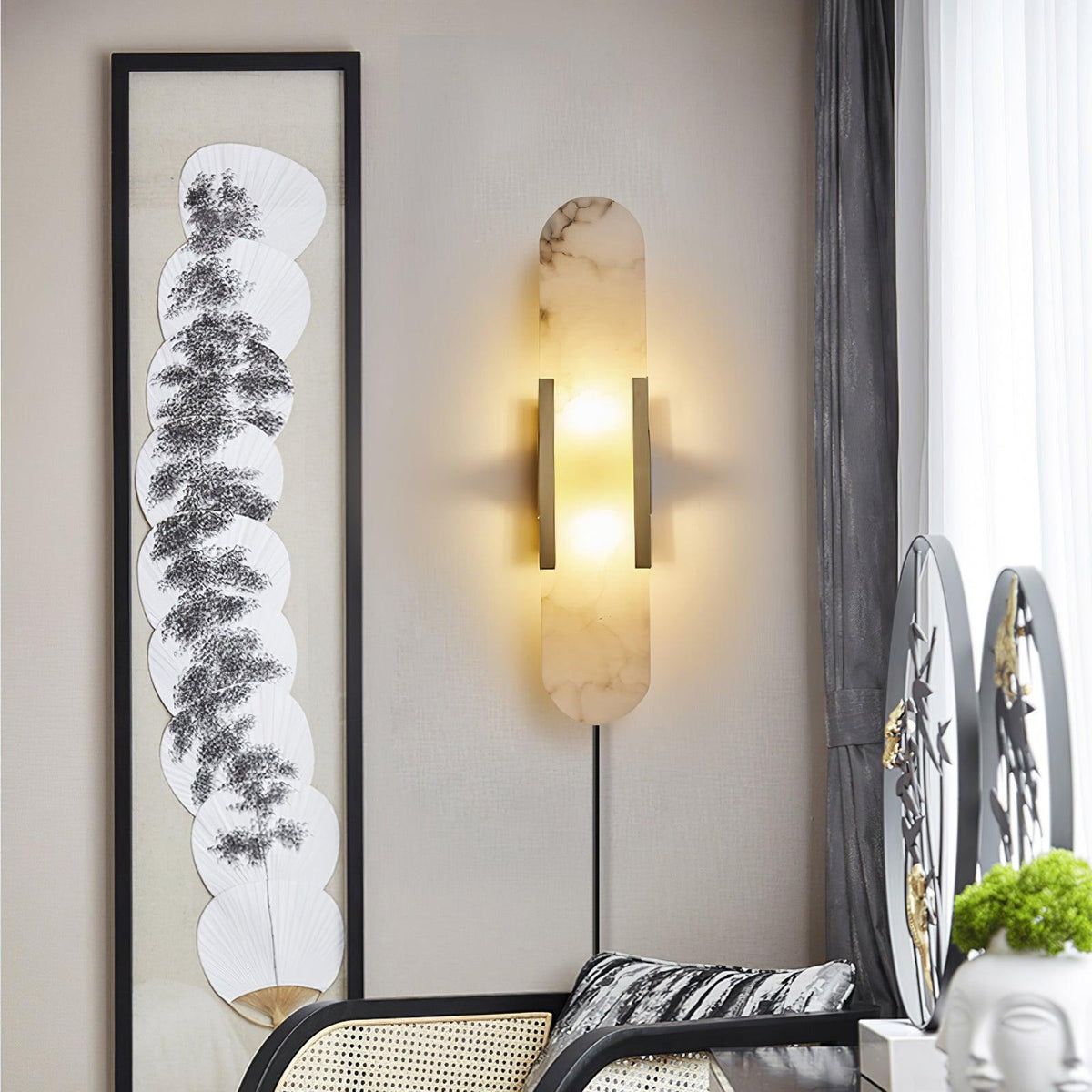 Bano Oblong Alabaster Wandleuchte mit Stecker