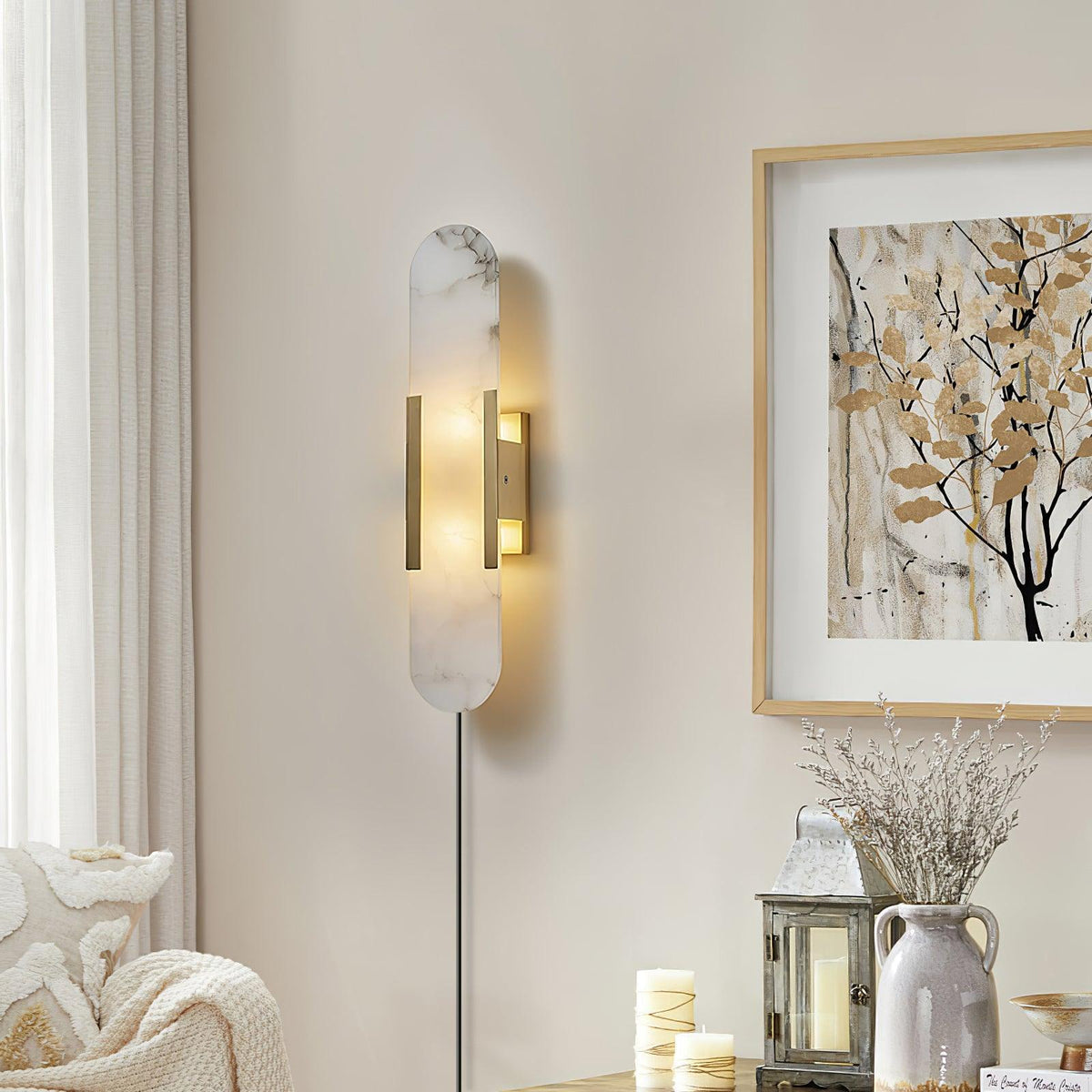 Bano Oblong Alabaster Wandleuchte mit Stecker