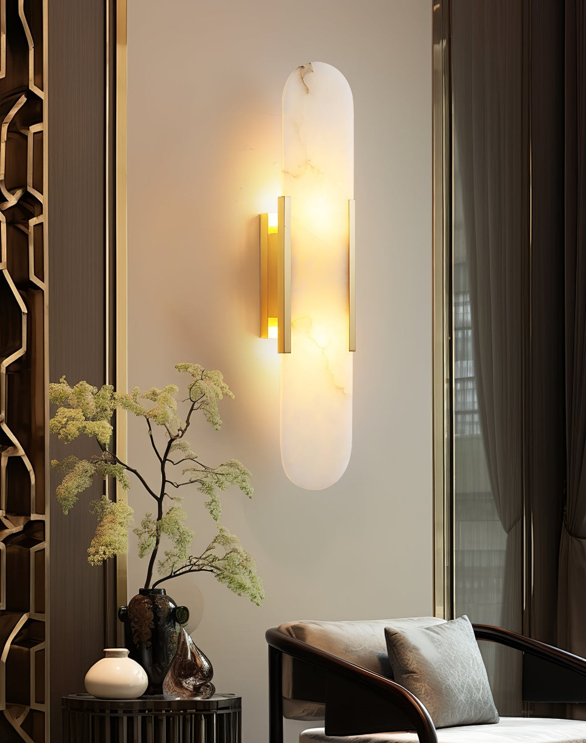 Bano Oblong Alabaster Wandleuchte mit Stecker