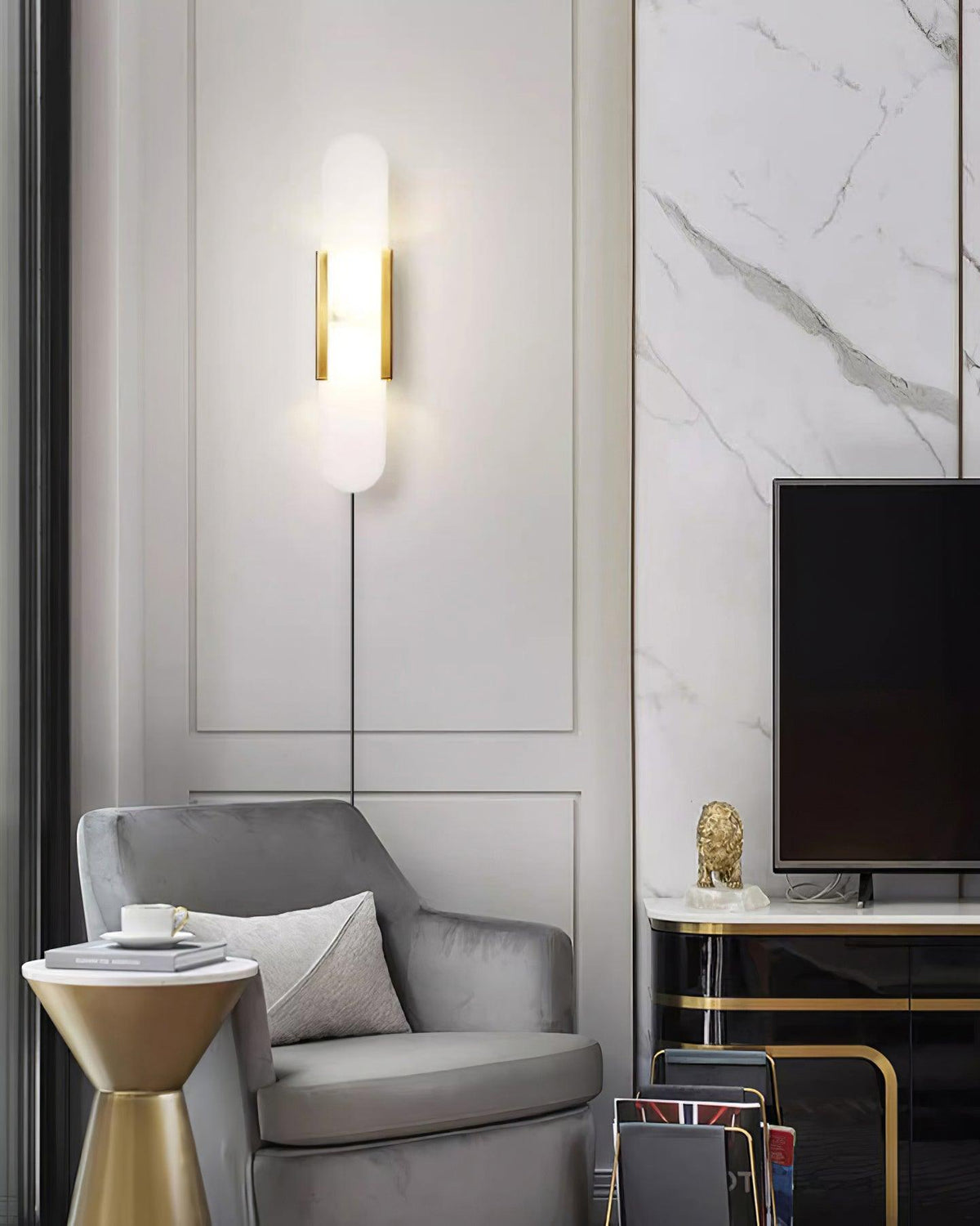 Bano Oblong Alabaster Wandleuchte mit Stecker