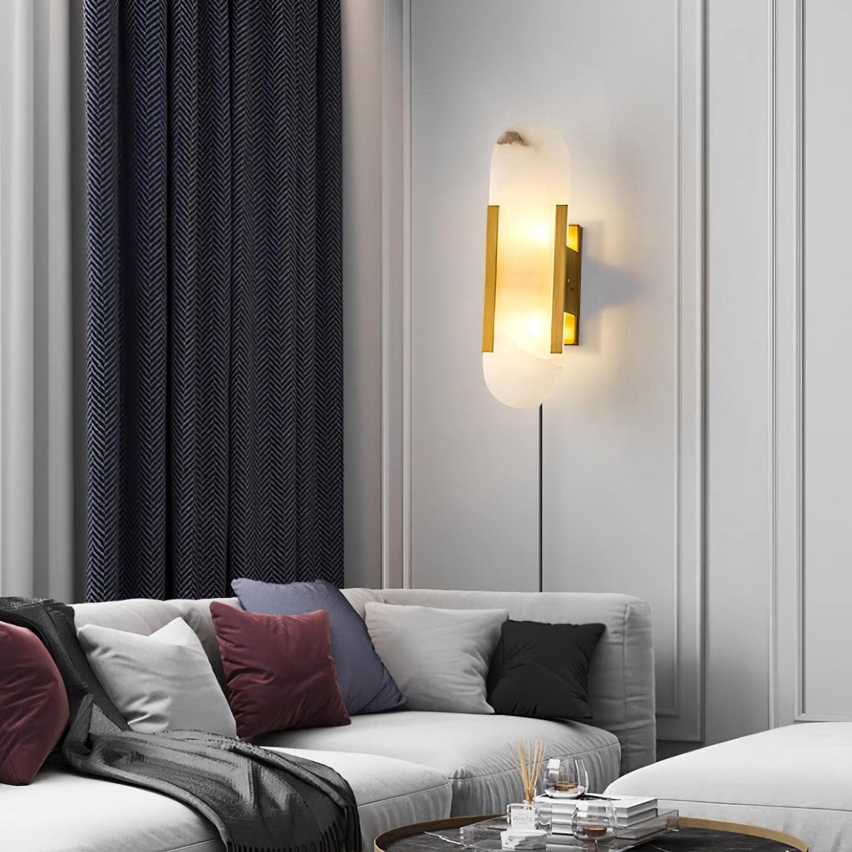 Bano Oblong Alabaster Wandleuchte mit Stecker