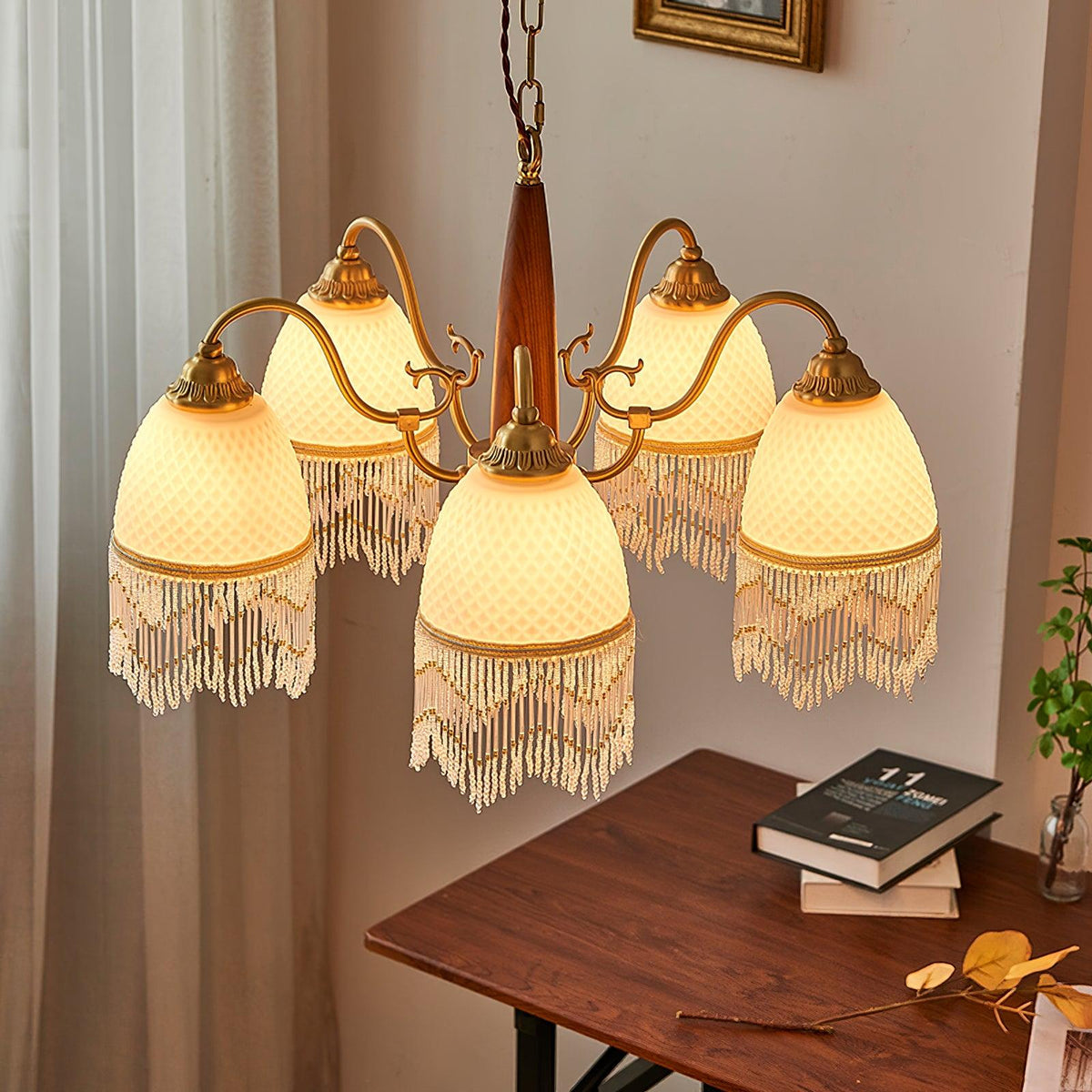 Yave Kronleuchter mit Fransenborten aus Glas im Vintage-Stil