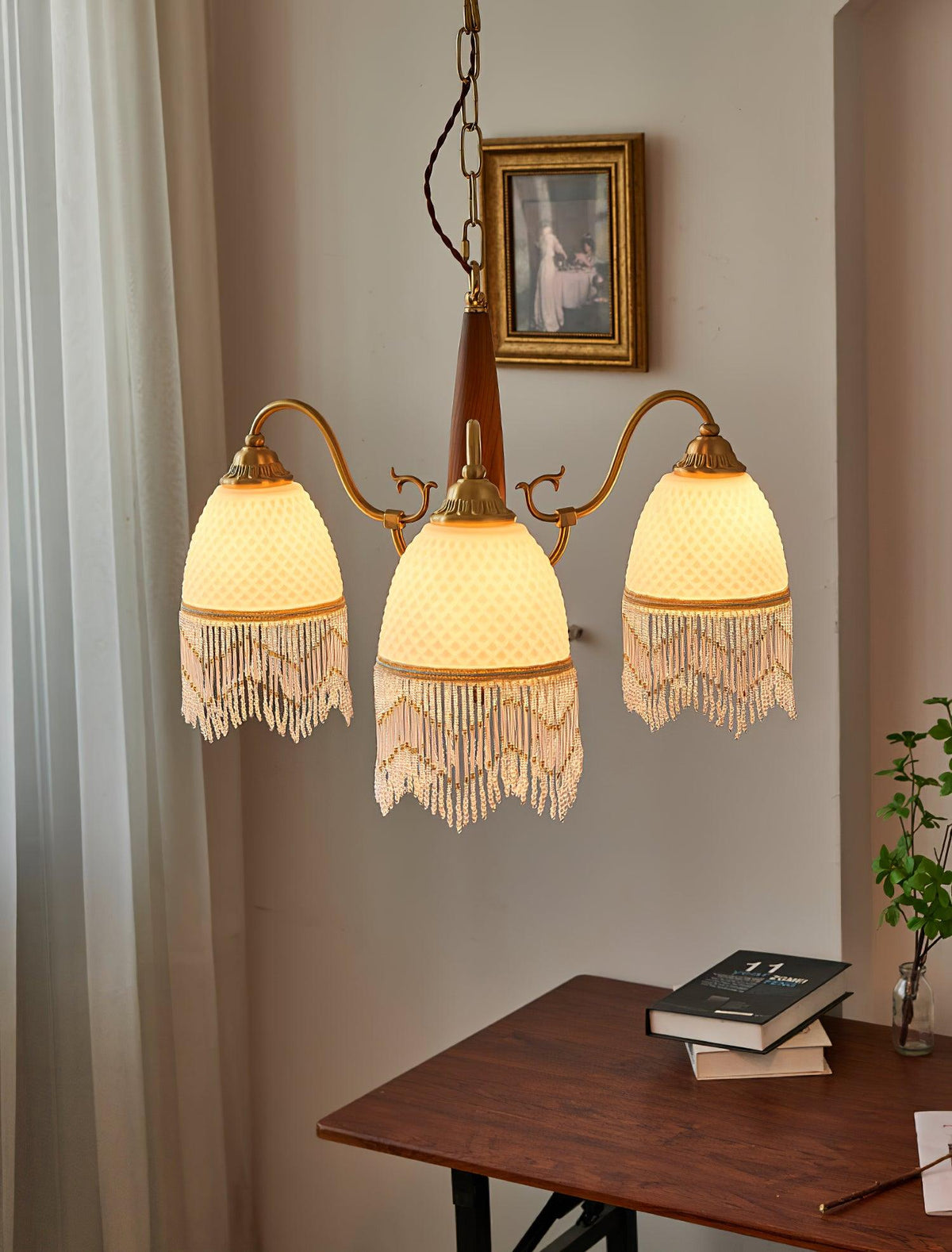 Yave Kronleuchter mit Fransenborten aus Glas im Vintage-Stil