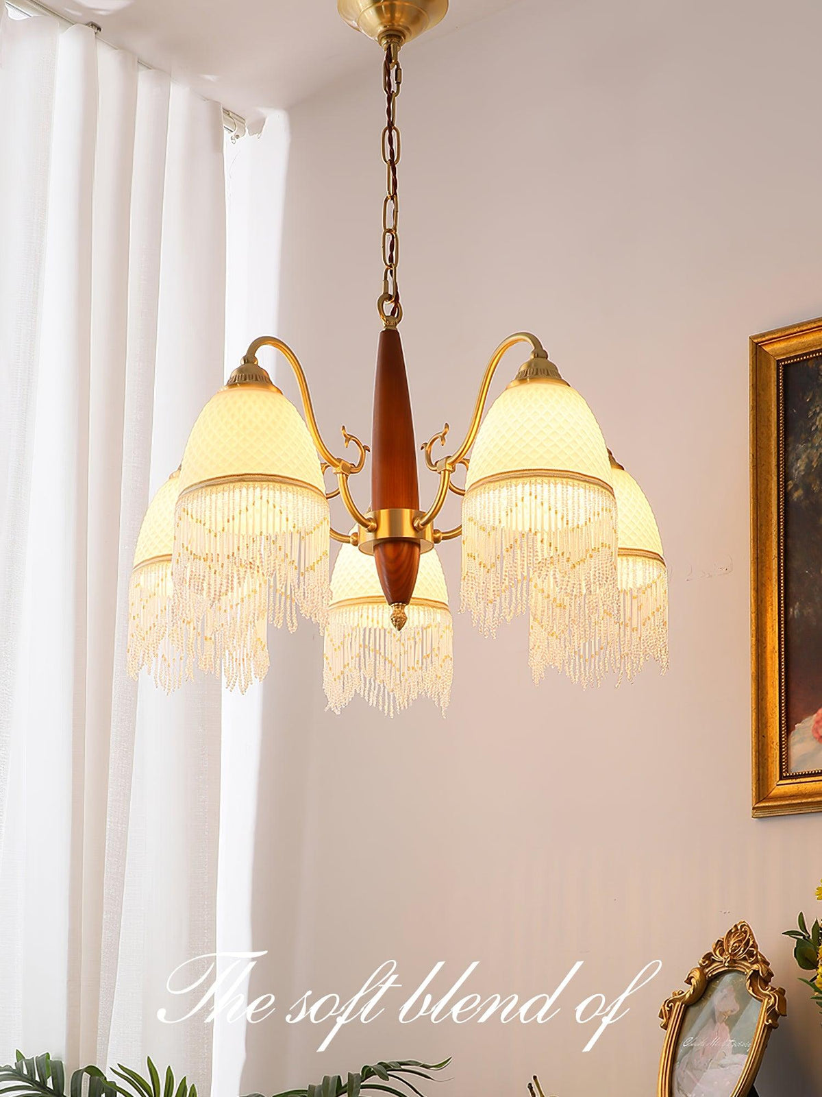 Yave Kronleuchter mit Fransenborten aus Glas im Vintage-Stil