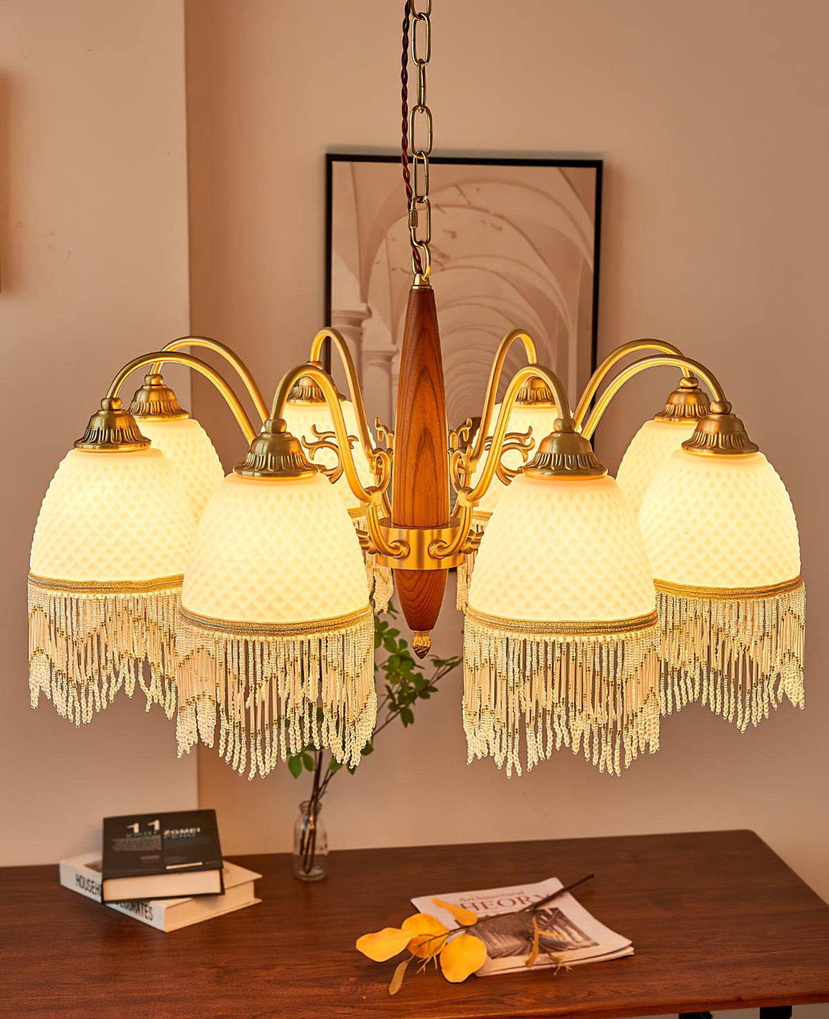 Yave Kronleuchter mit Fransenborten aus Glas im Vintage-Stil