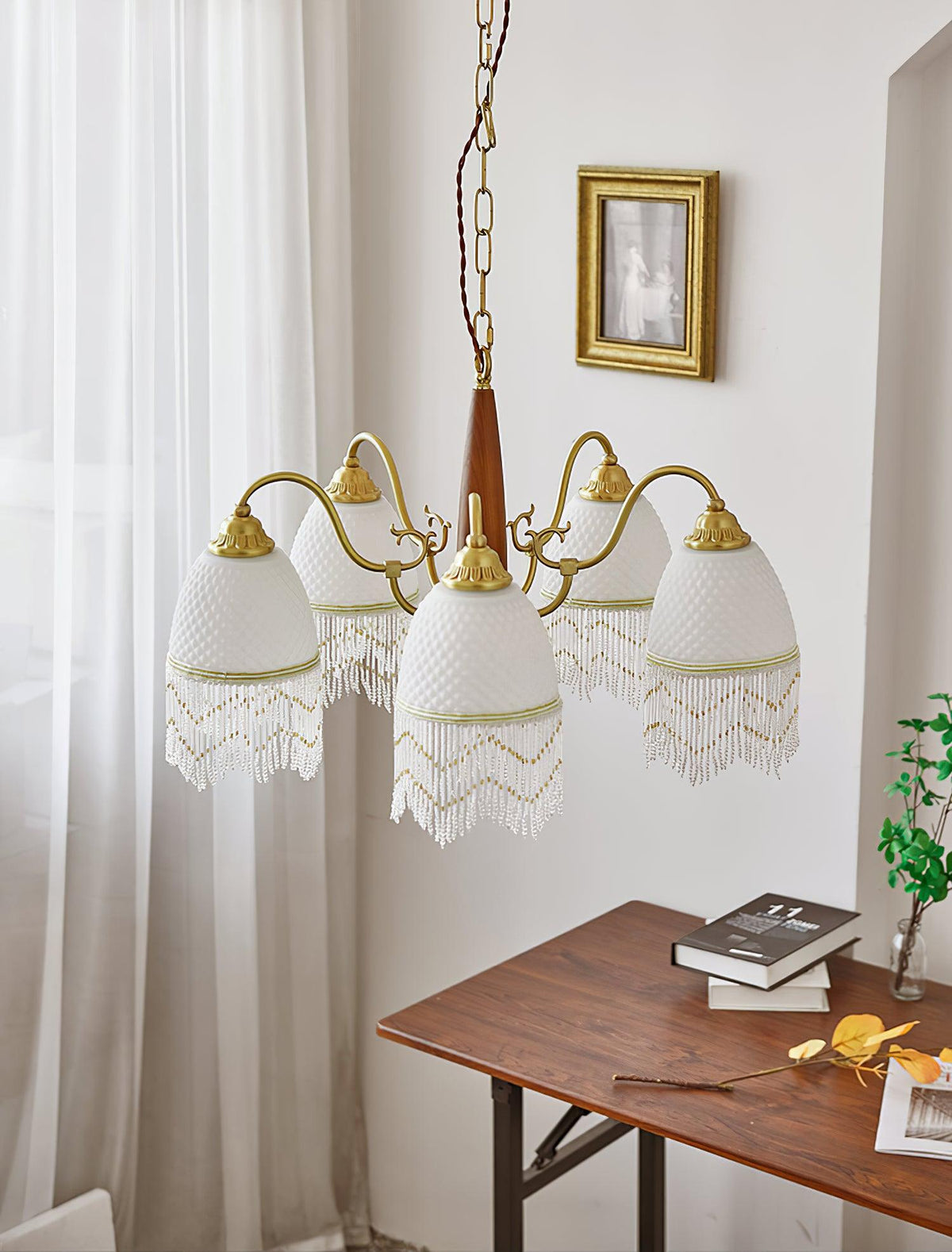Yave Kronleuchter mit Fransenborten aus Glas im Vintage-Stil