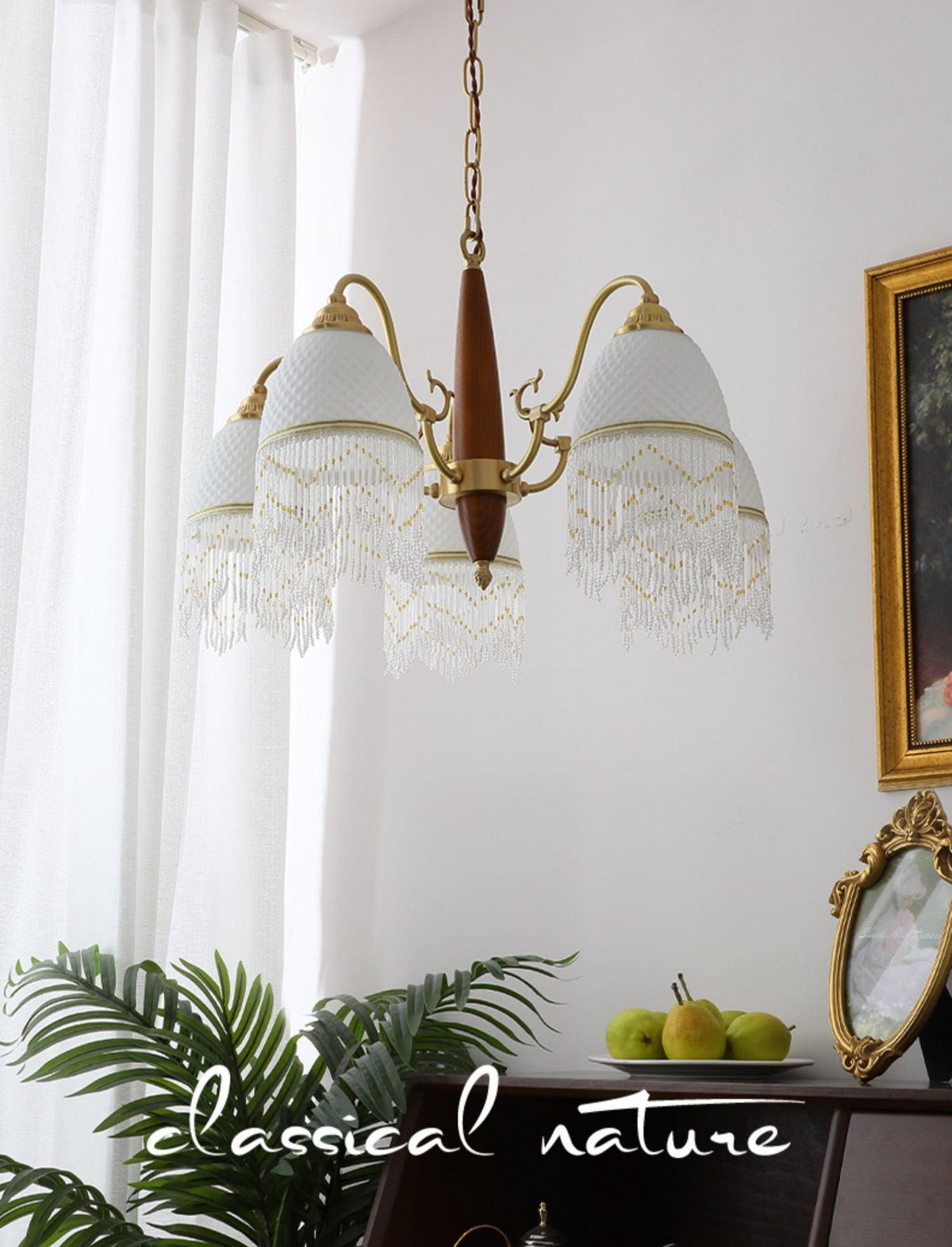 Yave Kronleuchter mit Fransenborten aus Glas im Vintage-Stil