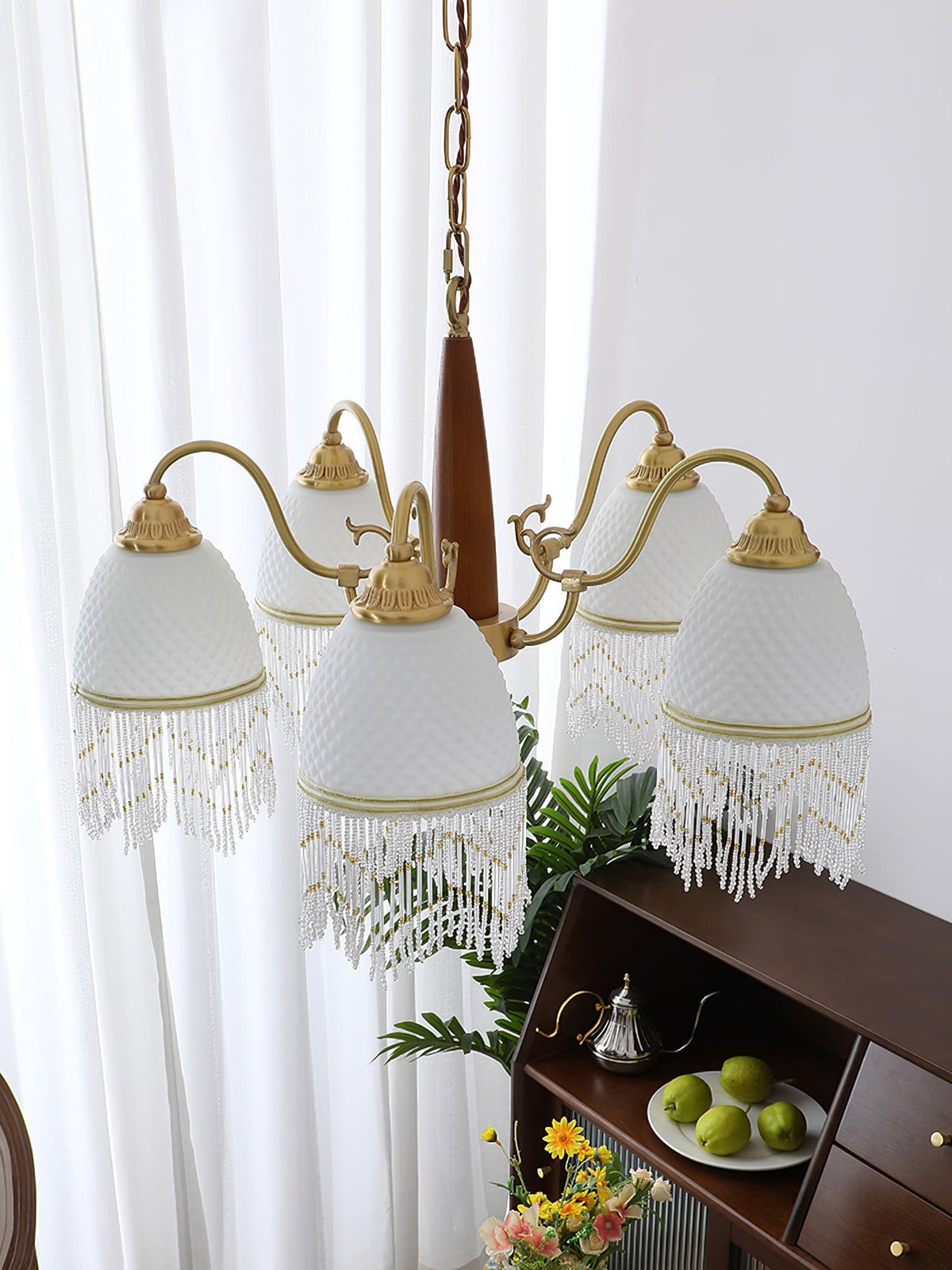 Yave Kronleuchter mit Fransenborten aus Glas im Vintage-Stil