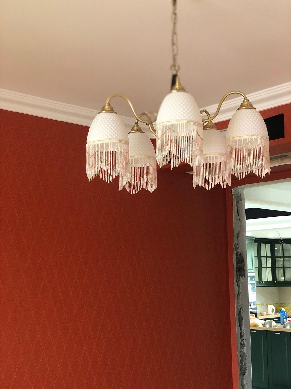 Yave Kronleuchter mit Fransenborten aus Glas im Vintage-Stil