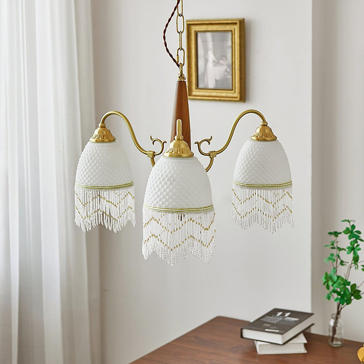 Yave Kronleuchter mit Fransenborten aus Glas im Vintage-Stil