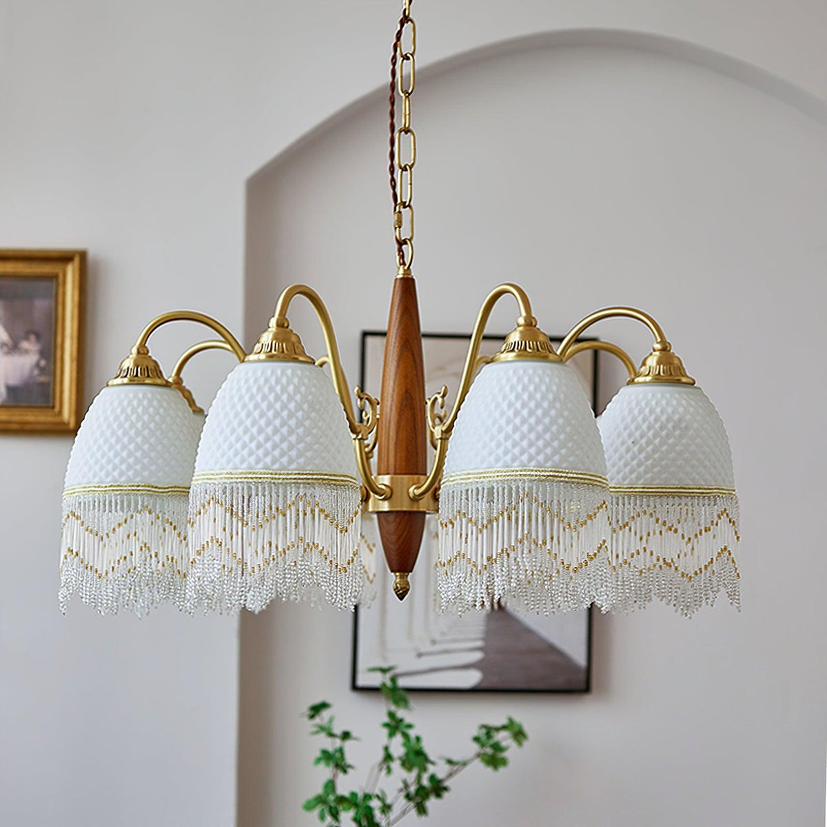 Yave Kronleuchter mit Fransenborten aus Glas im Vintage-Stil