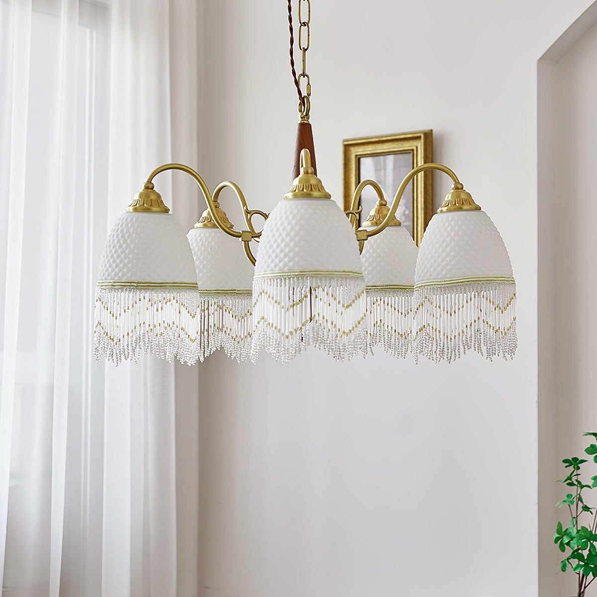 Yave Kronleuchter mit Fransenborten aus Glas im Vintage-Stil