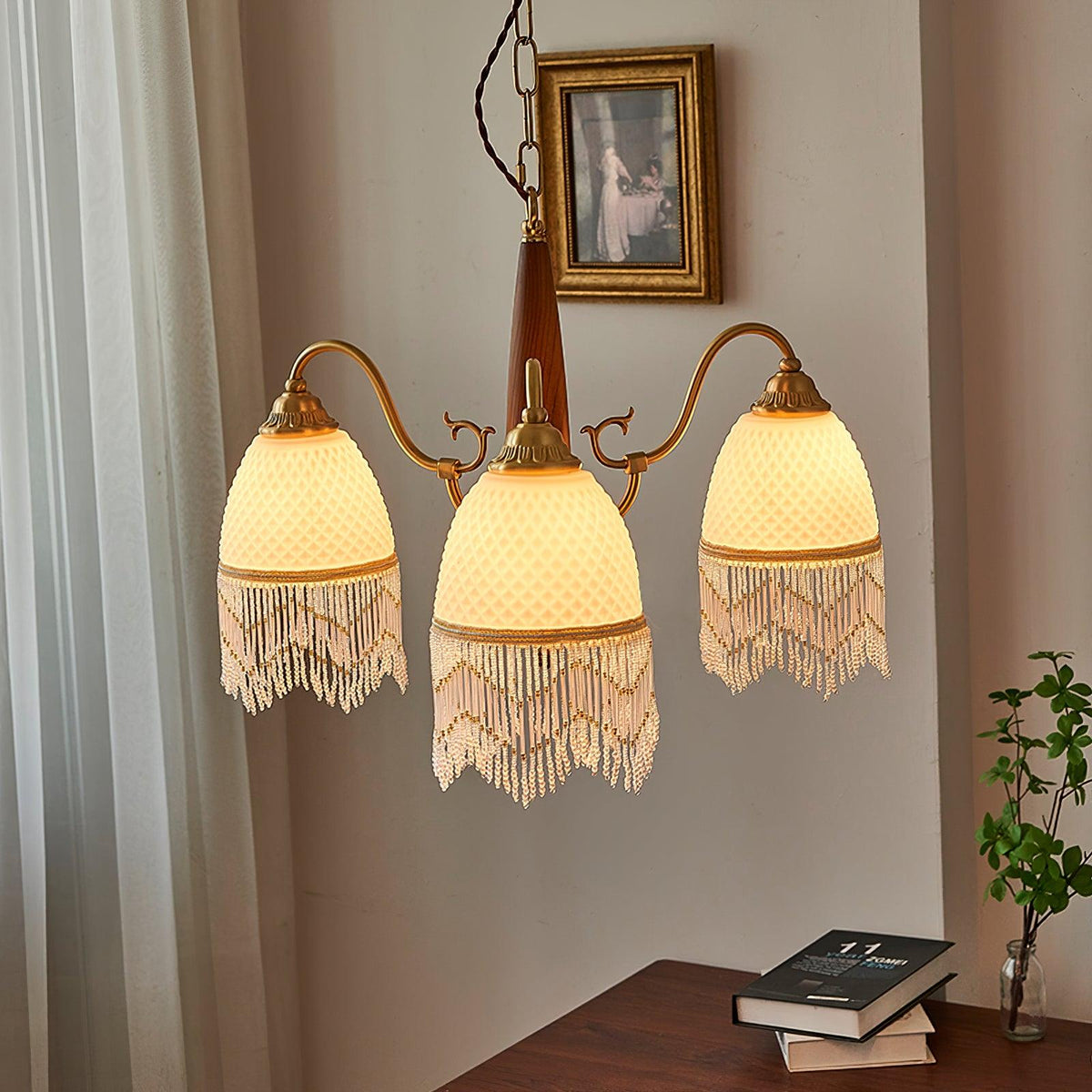 Yave Kronleuchter mit Fransenborten aus Glas im Vintage-Stil