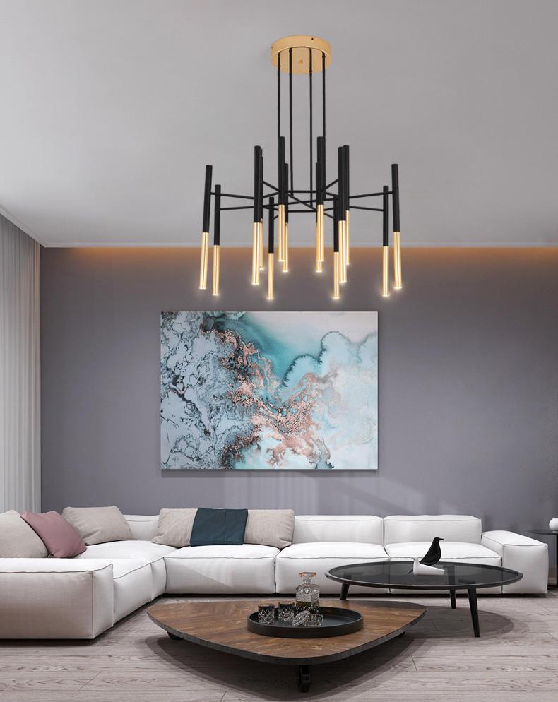 Arixon Kronleuchter Moderne Stäbe Schwarz Gold