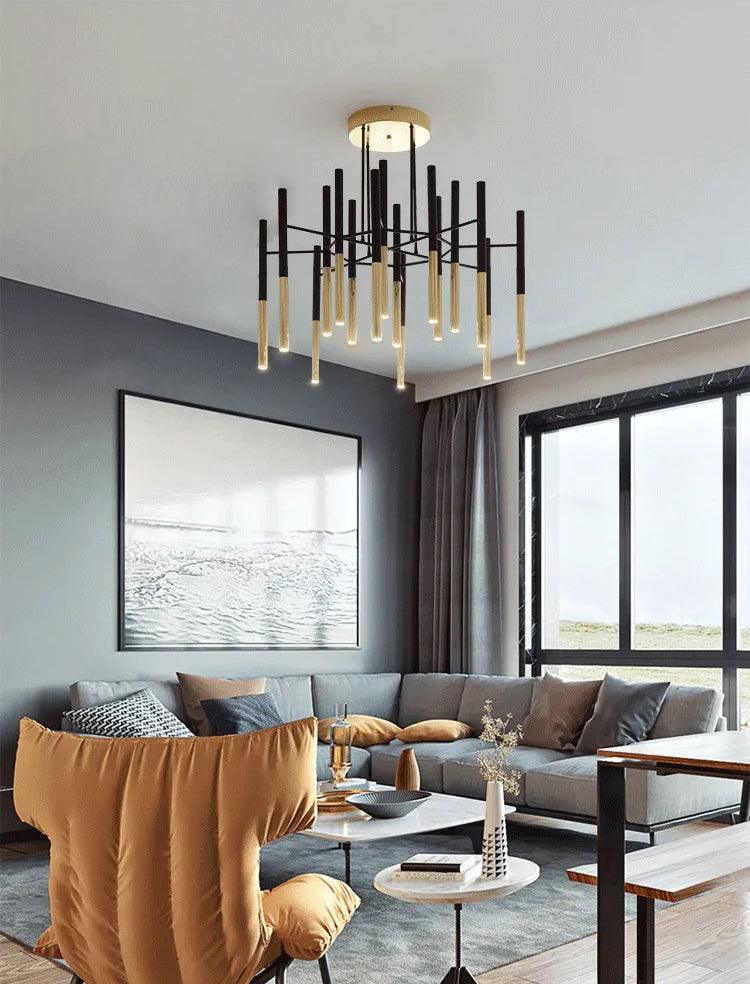 Arixon Kronleuchter Moderne Stäbe Schwarz Gold