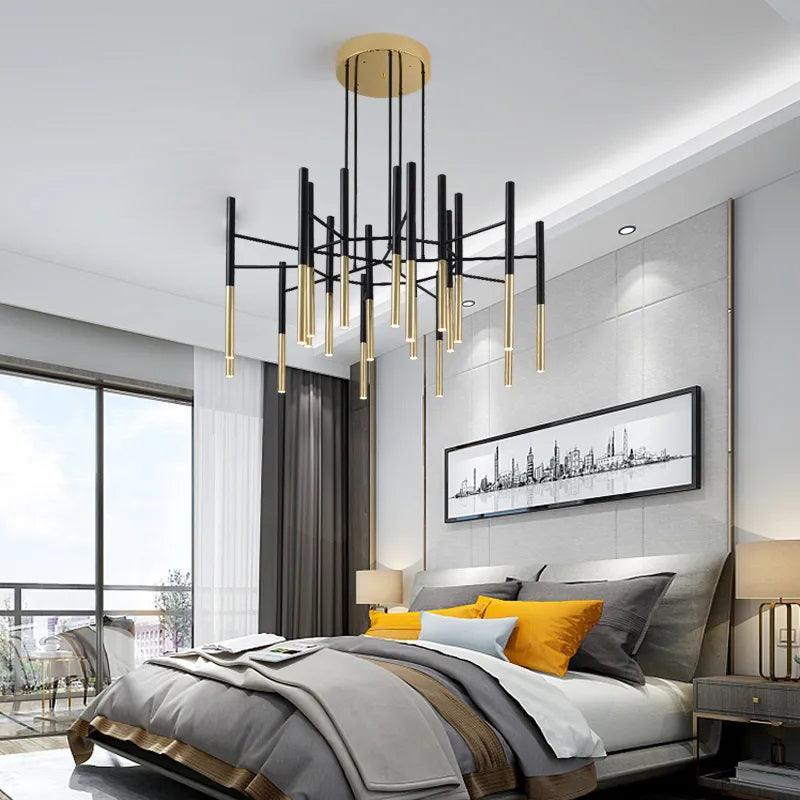 Arixon Kronleuchter Moderne Stäbe Schwarz Gold