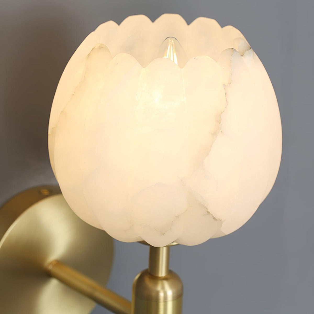 Nivarina Wandleuchte aus Alabaster in Messing mit floraler Verzierung