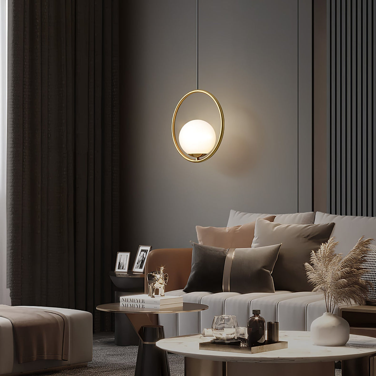 Orieria Pendelleuchte aus Messing im modernen Ringdesign