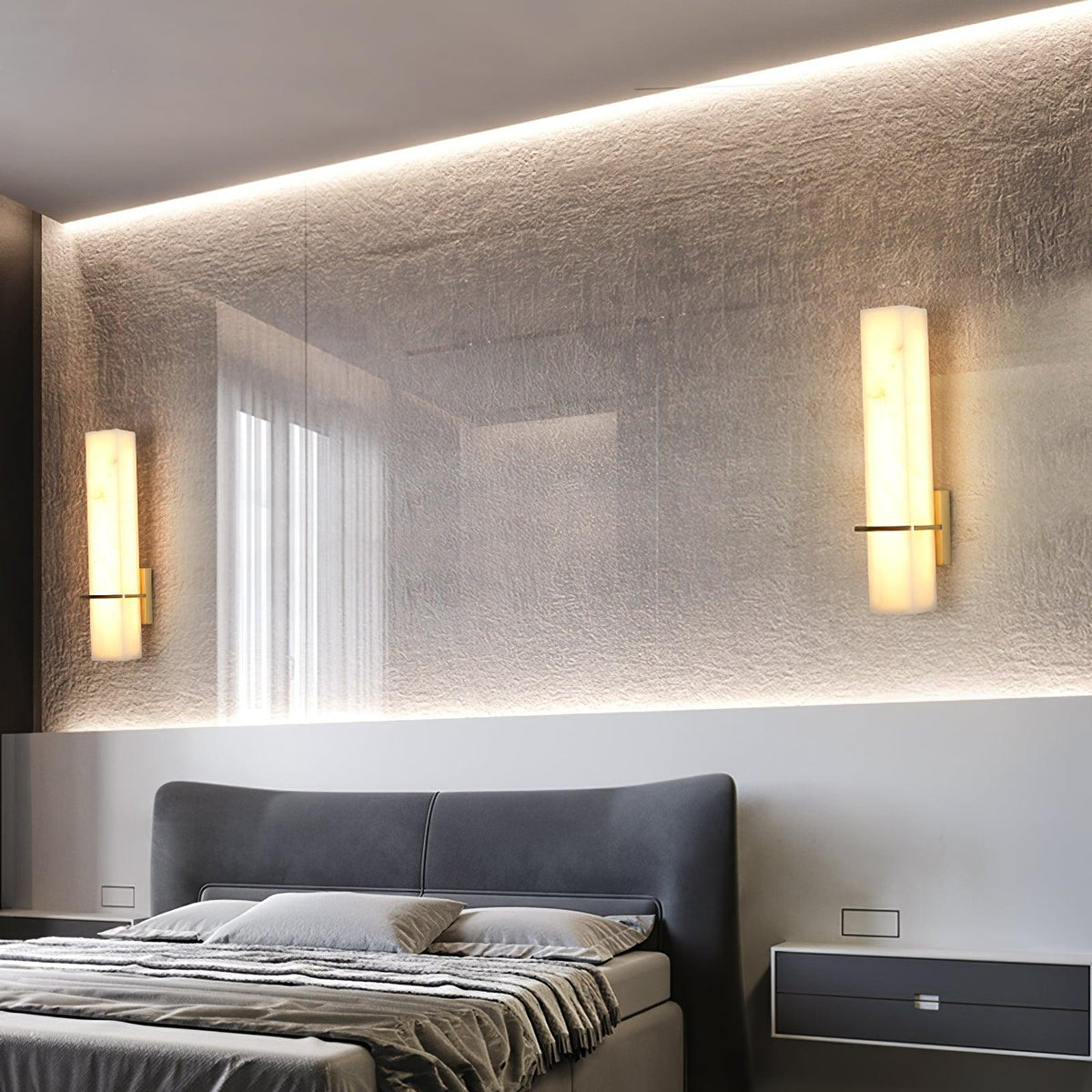 Ritta  Wall Lamp   White Alabaster Brass  Modern Cuboid