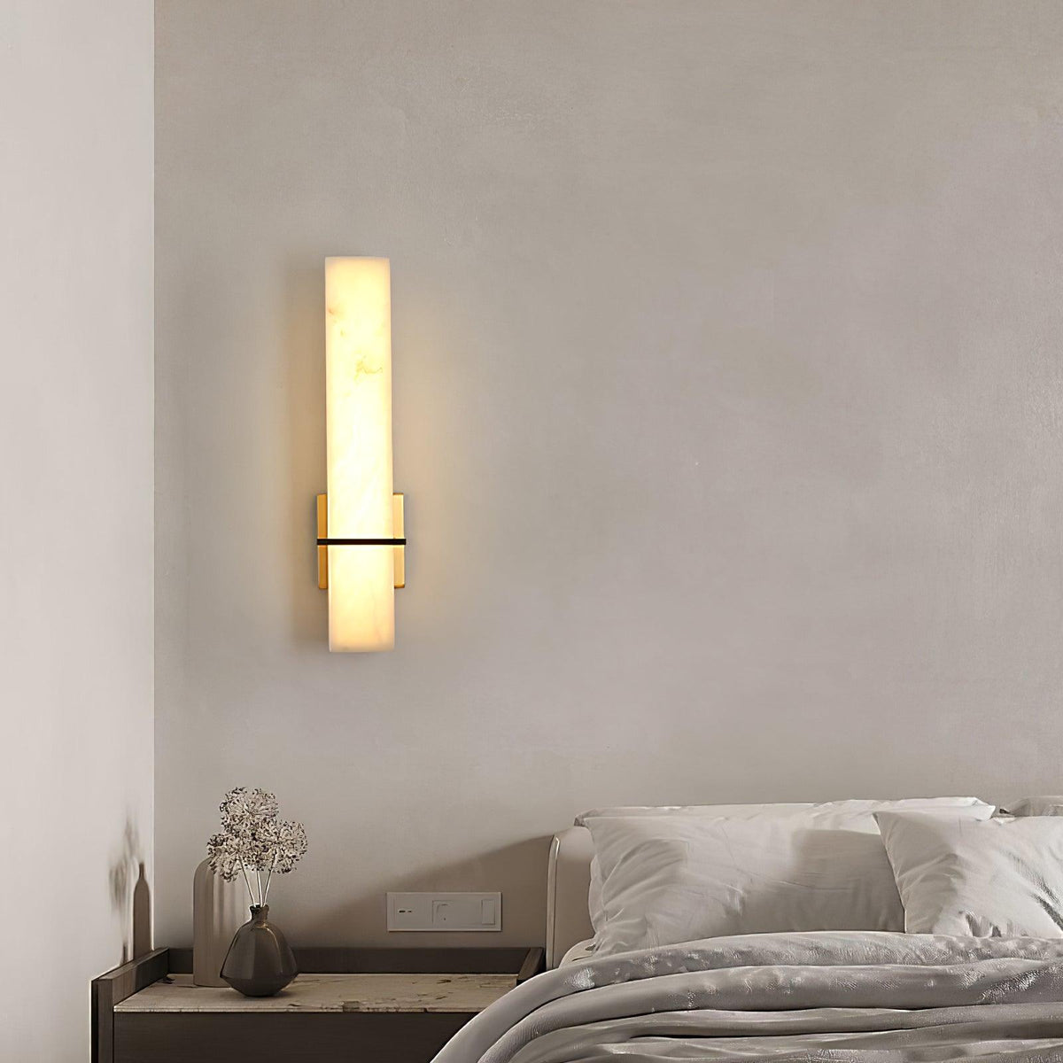 Ritta  Wall Lamp   White Alabaster Brass  Modern Cuboid