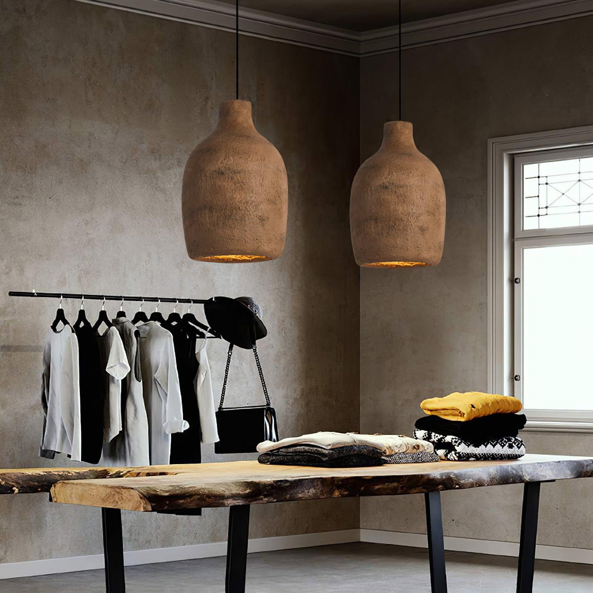 Avenelelia Industrielle Kunst-Pendelleuchte in Grau und Braun