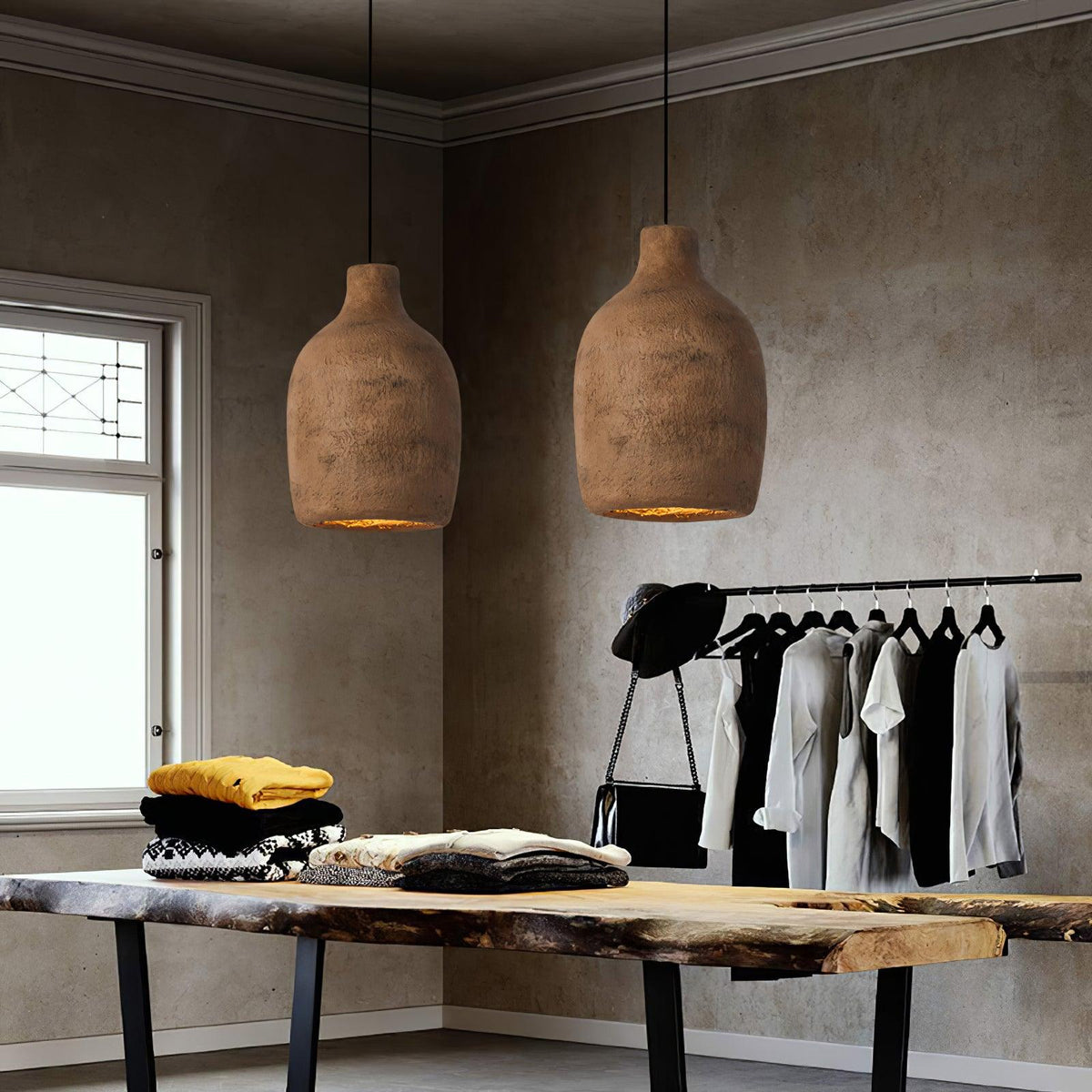 Avenelelia Industrielle Kunst-Pendelleuchte in Grau und Braun