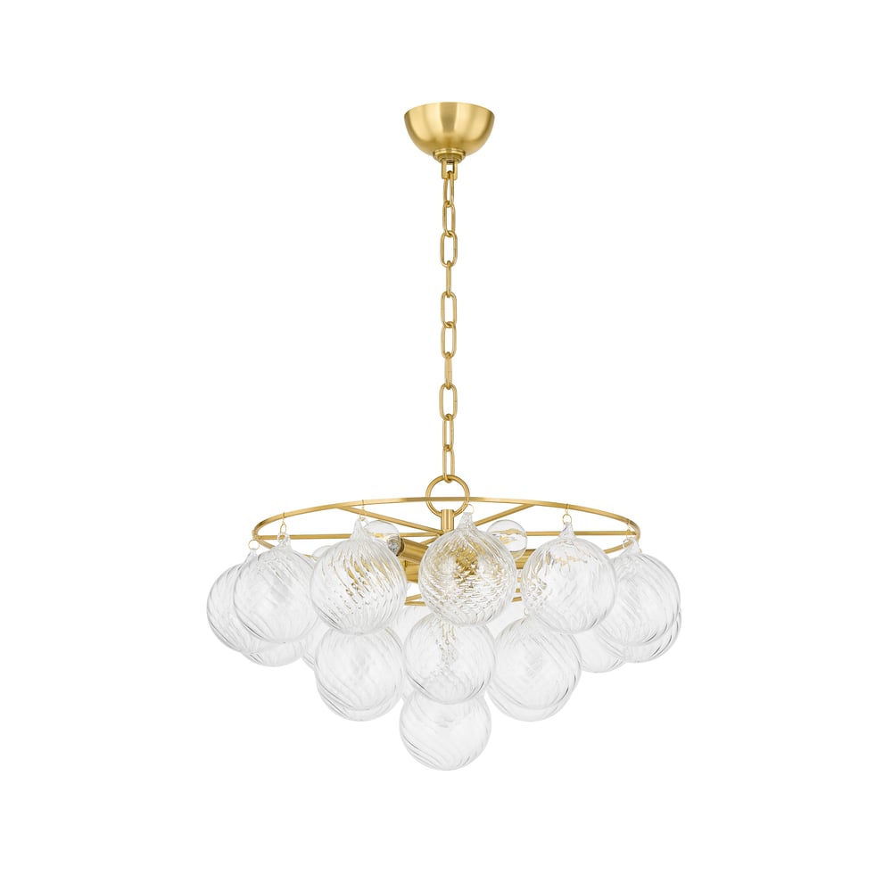 Velineon Kronleuchter aus transparentem Glas in Kugelform, gealtertes Messing, elegant