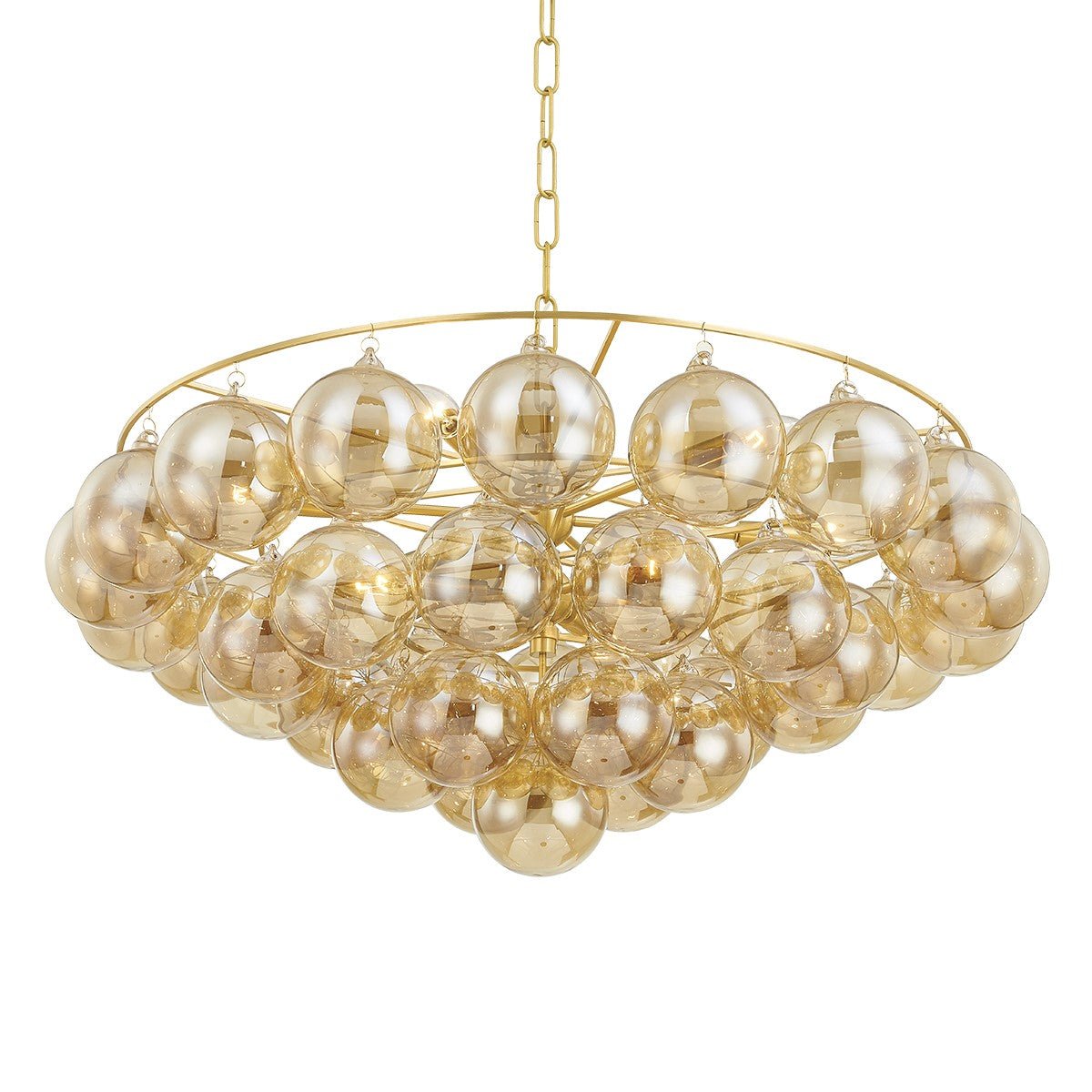 Velineon Kronleuchter aus transparentem Glas in Kugelform, gealtertes Messing, elegant