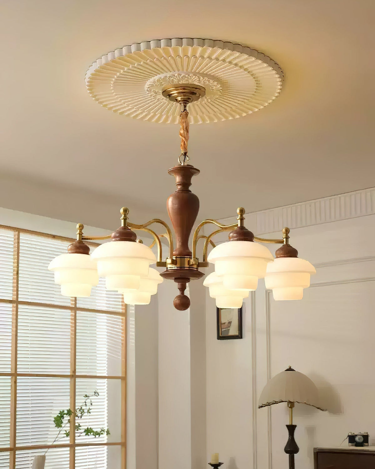 Elviora Kronleuchter Holz Glas Mid-Century