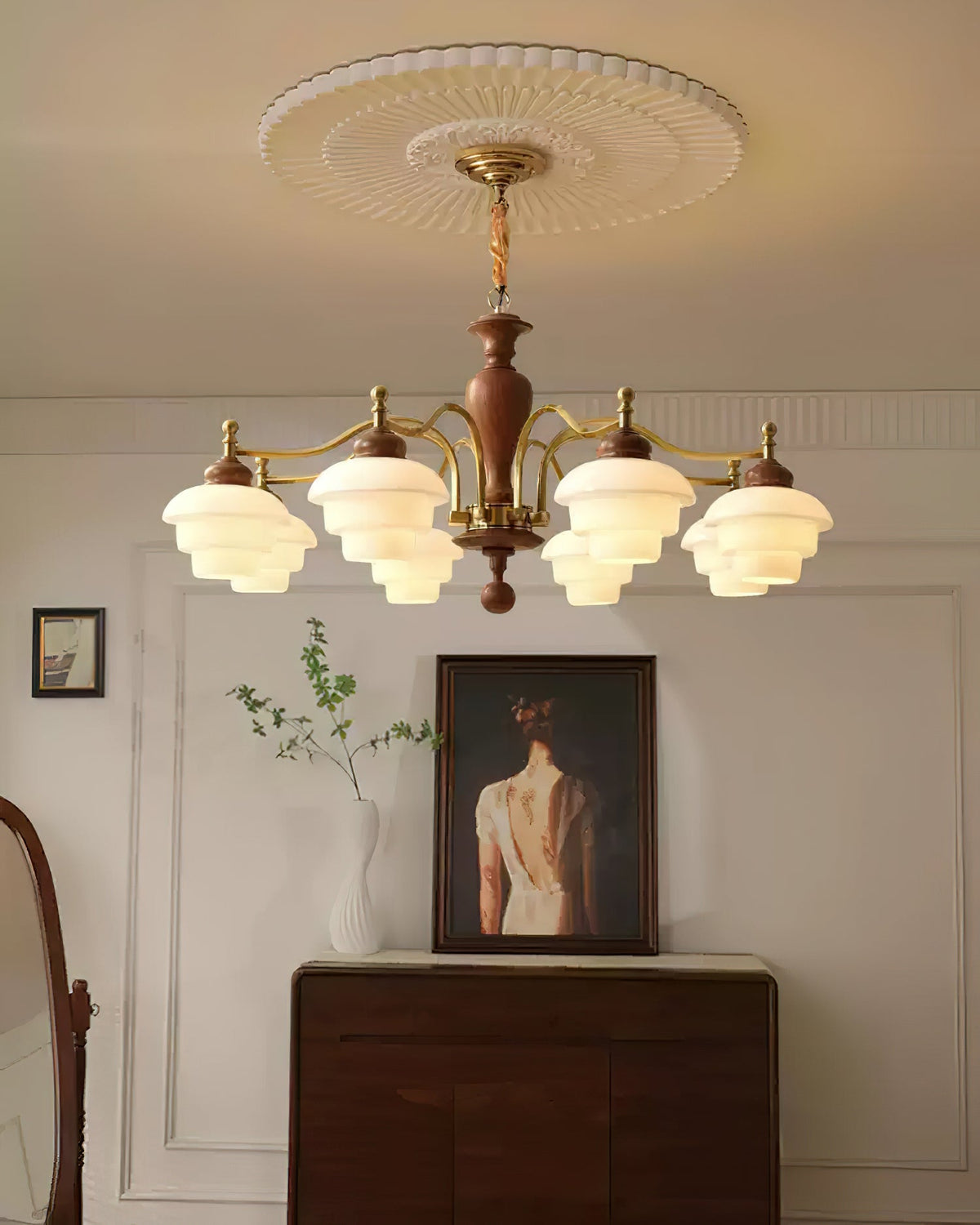 Elviora Kronleuchter Holz Glas Mid-Century